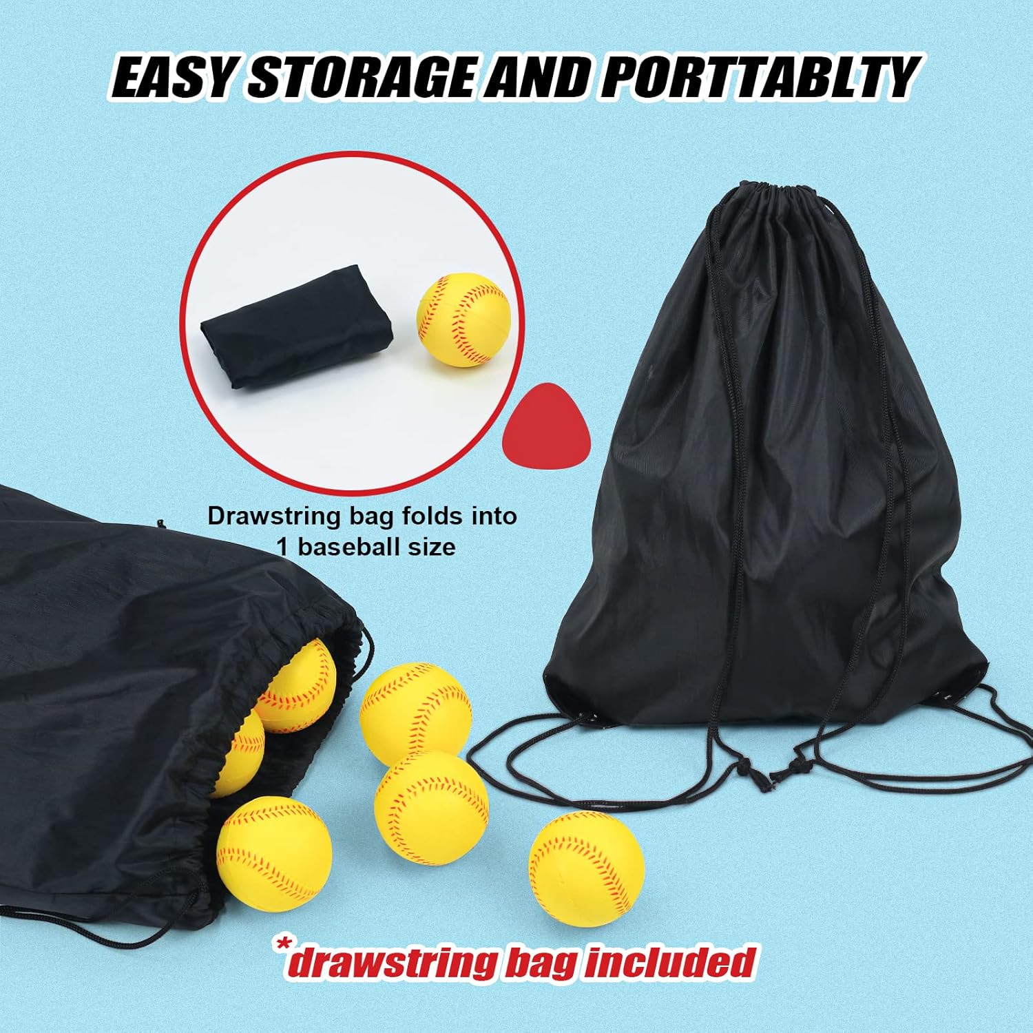 Foam Baseballs, 9 Inch Soft Baseballs Training Pitch Stress Ball with Drawstring Bag