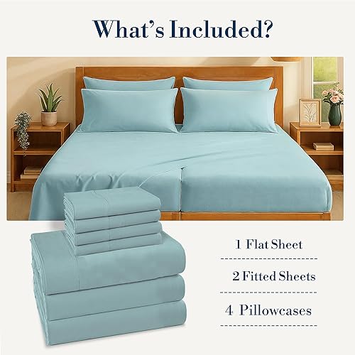 Miniatura 2 de Casa Platino Juego de sábanas divididas tamaño King  Sábanas de 100 % algodón dividido King refrescantes con 4 fundas de almohada, sábana bajera de