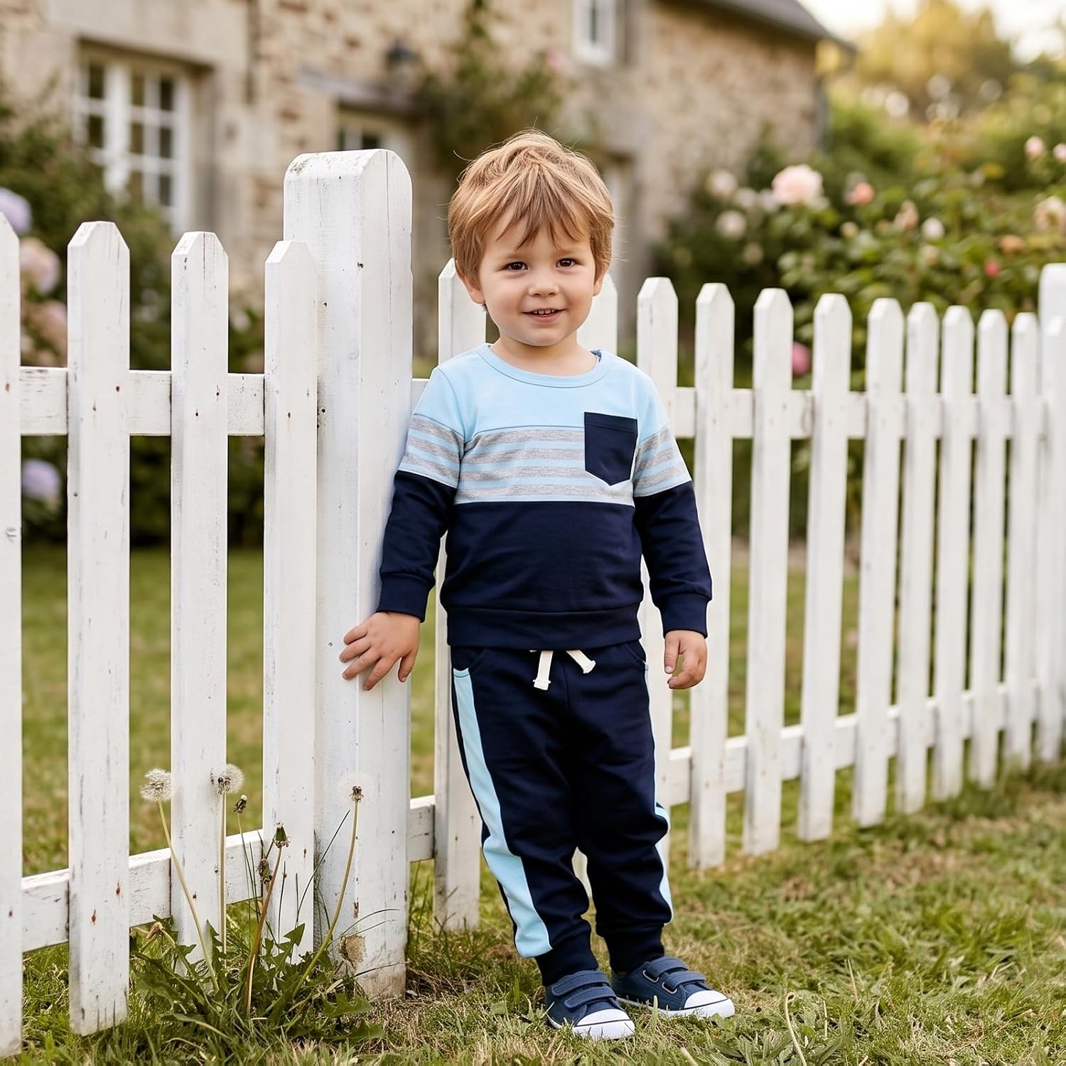 FOCUTEBB Toddler Boy Clothes Baby Boys Fall Winter Outfits Long Sleeve Sweatshirt Top Jogger Pants Set Boys Outfit Set 12M-4T image 2