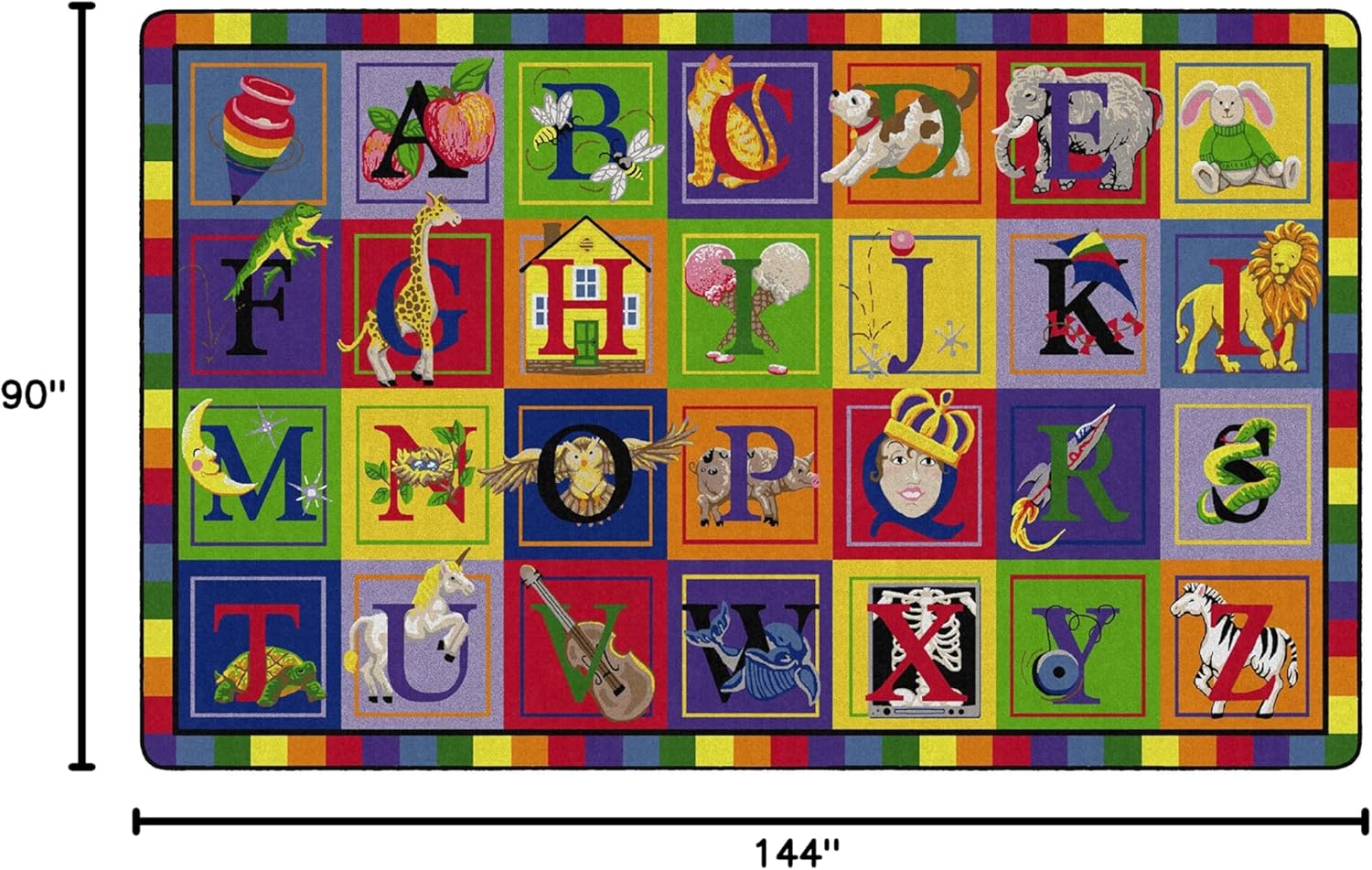 Flagship Carpets ABC Letter Blocks Classroom Educational Area Rug for Kids and Teachers, Durable Quality for Schools, Preschool, Daycare, & Learning Centers, 7'6" x 12', Multi-Color