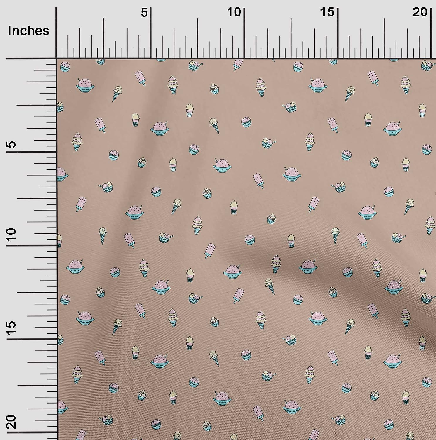 oneOone Viscose Chiffon Tawny Brown Fabric Ice Cream & Cupcakes Sewing Fabric By The Yard Printed DIY Clothing Sewing Supplies 42 Inch Wide