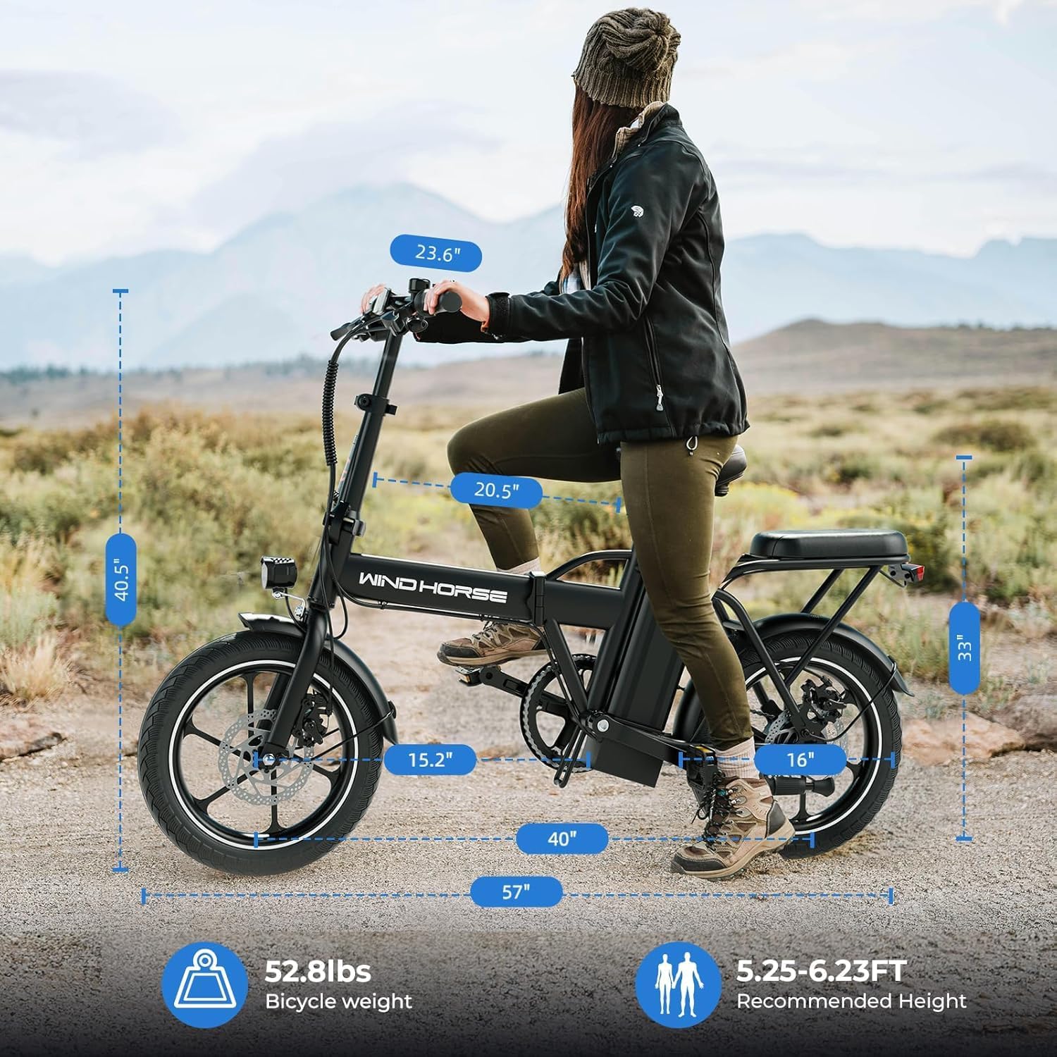 WINDHORSE 16"/ 20" Folding Electric Bike for Adults, 630W/ 983W Peak Electric Bicycle, 20MPH, 20-35/40-70 Miles Range, 288Wh/ 748.8Wh Removable Battery, UL Certified Commuter Ebike