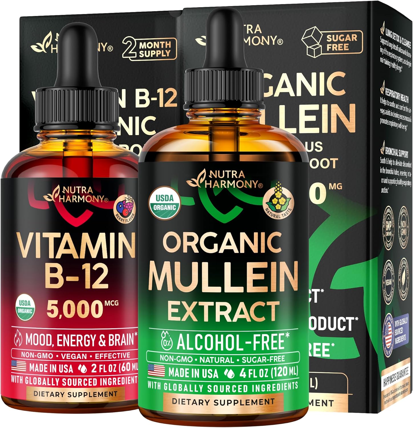 NUTRAHARMONY Organic Mullein Drops & Vitamin B12 Drops