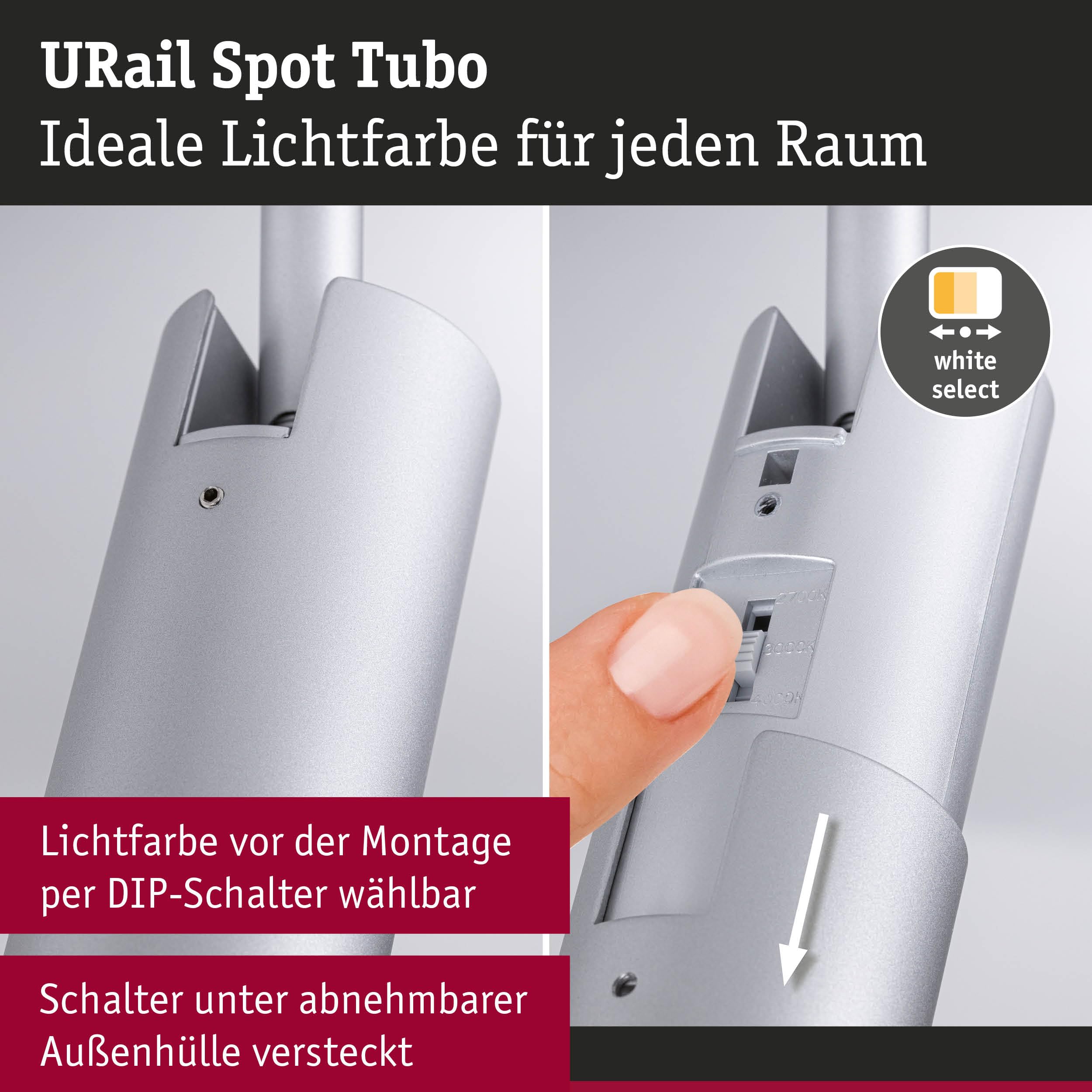 Paulmann URail Schienenspot Tubo Einzelspot 300lm 4W 2700-4000K 230V Chrom matt