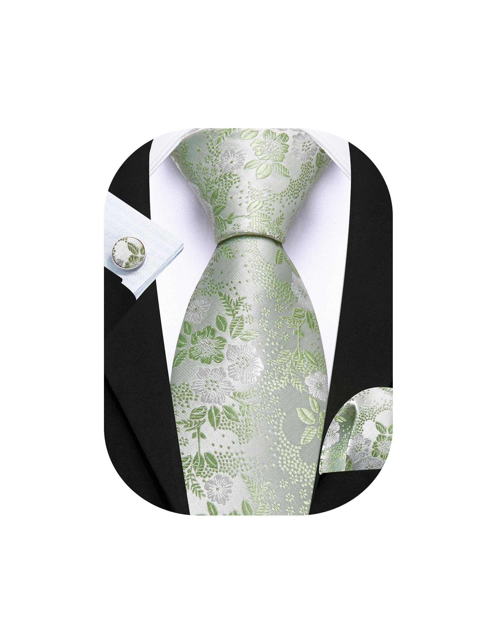 Barry.Wang Men Tie Set Floral Paisley Silk Necktie Pocket Square Cufflinks Formal Wedding Party Business