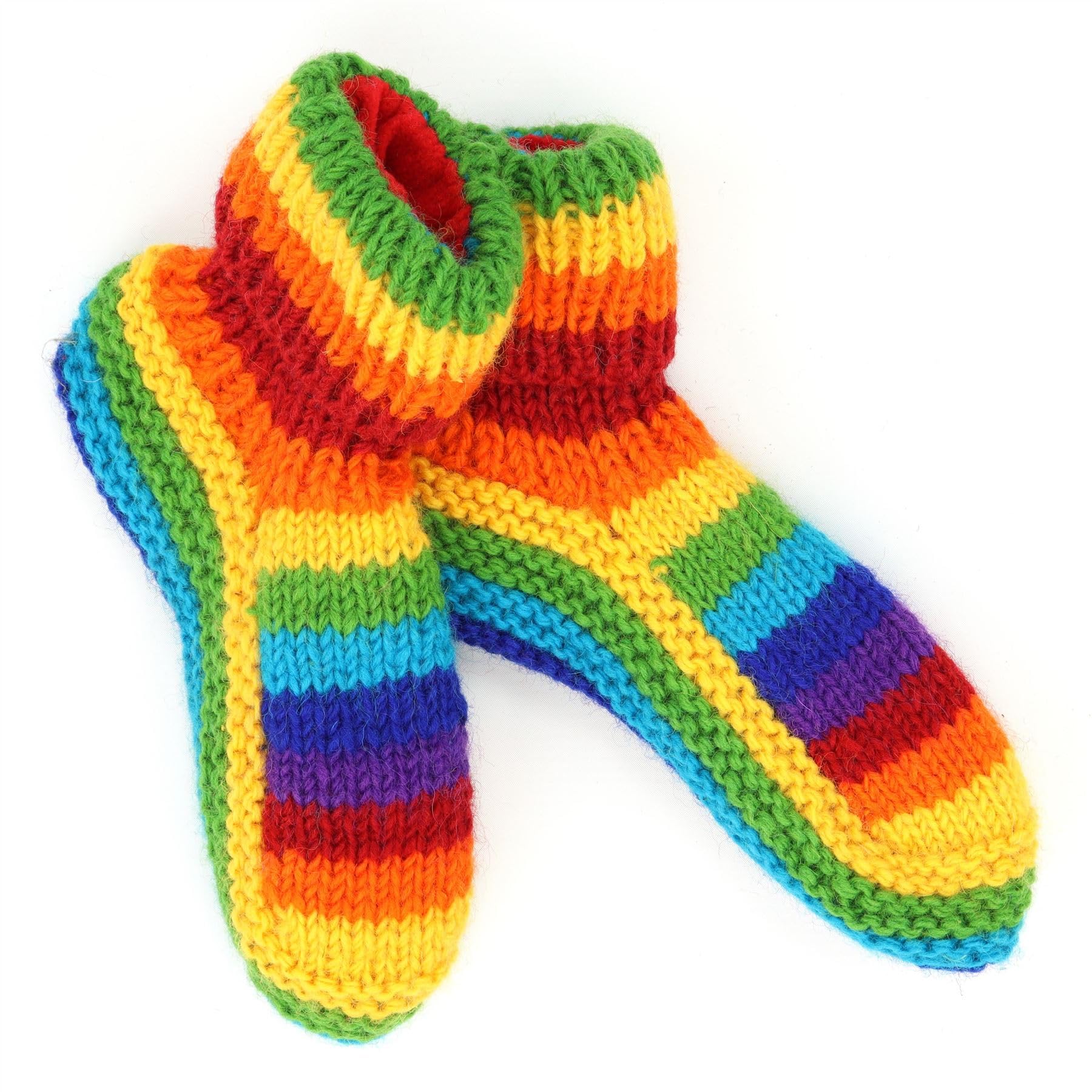 LOUDelephant Hand Knitted Wool Slipper Socks - Stripe Bright Rainbow