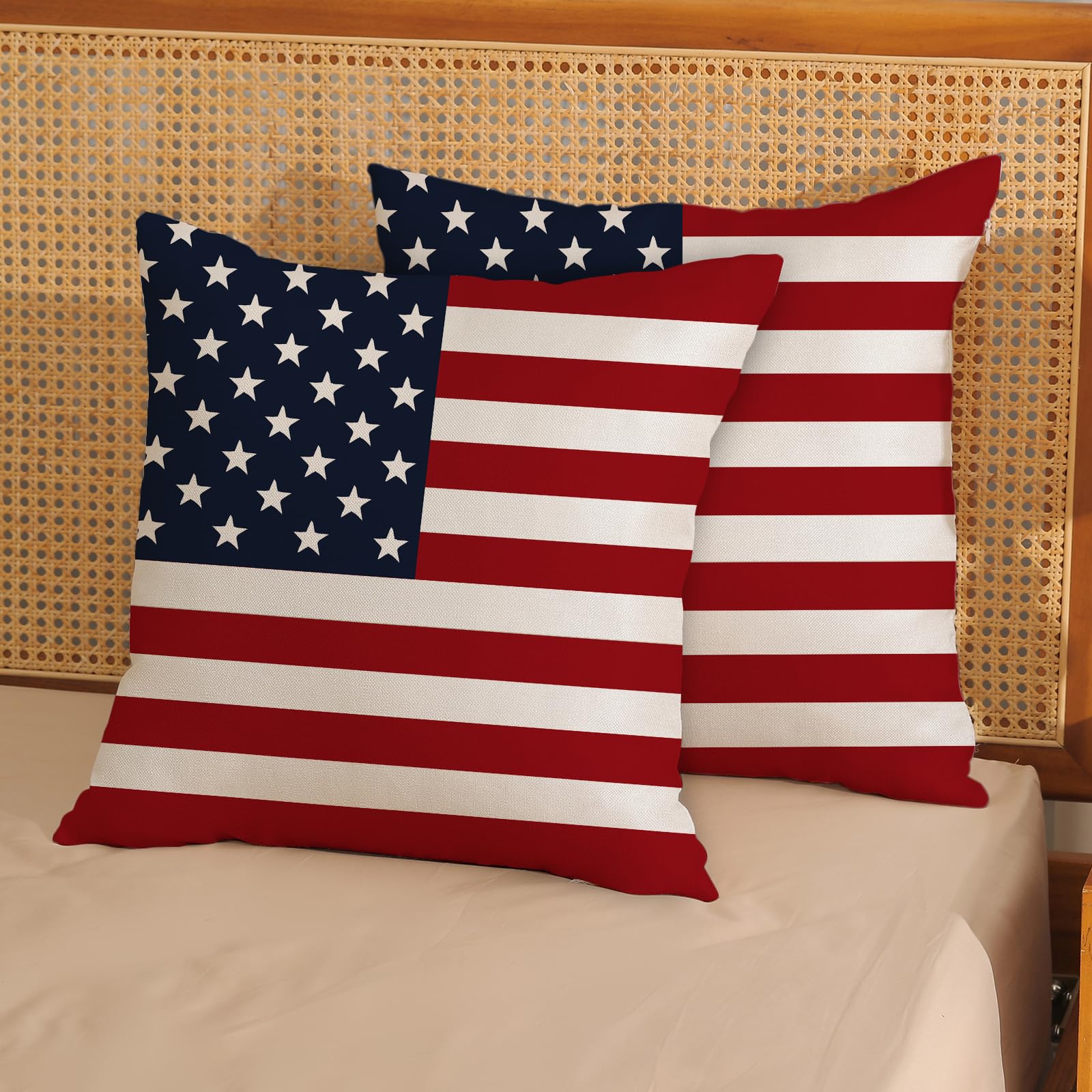 4th of July Pillow Covers 18x18 Independence Day Memorial Day Outdoor Decor Throw Pillows for Couch American Flag Patriotic Star and Stripes Pillowcase Decorative Cushion Case for Sofa Set of 2