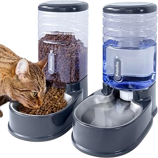 Stainless Steel Automatic Pet Feeder for Small&Medium Pets Automatic Food Feeder and Waterer Stainless Steel Bowls Set 3.8 L, Travel Supply Feeder and Water Dispenser for Dogs Cats Pets Animals - Amazon product rated Grade A