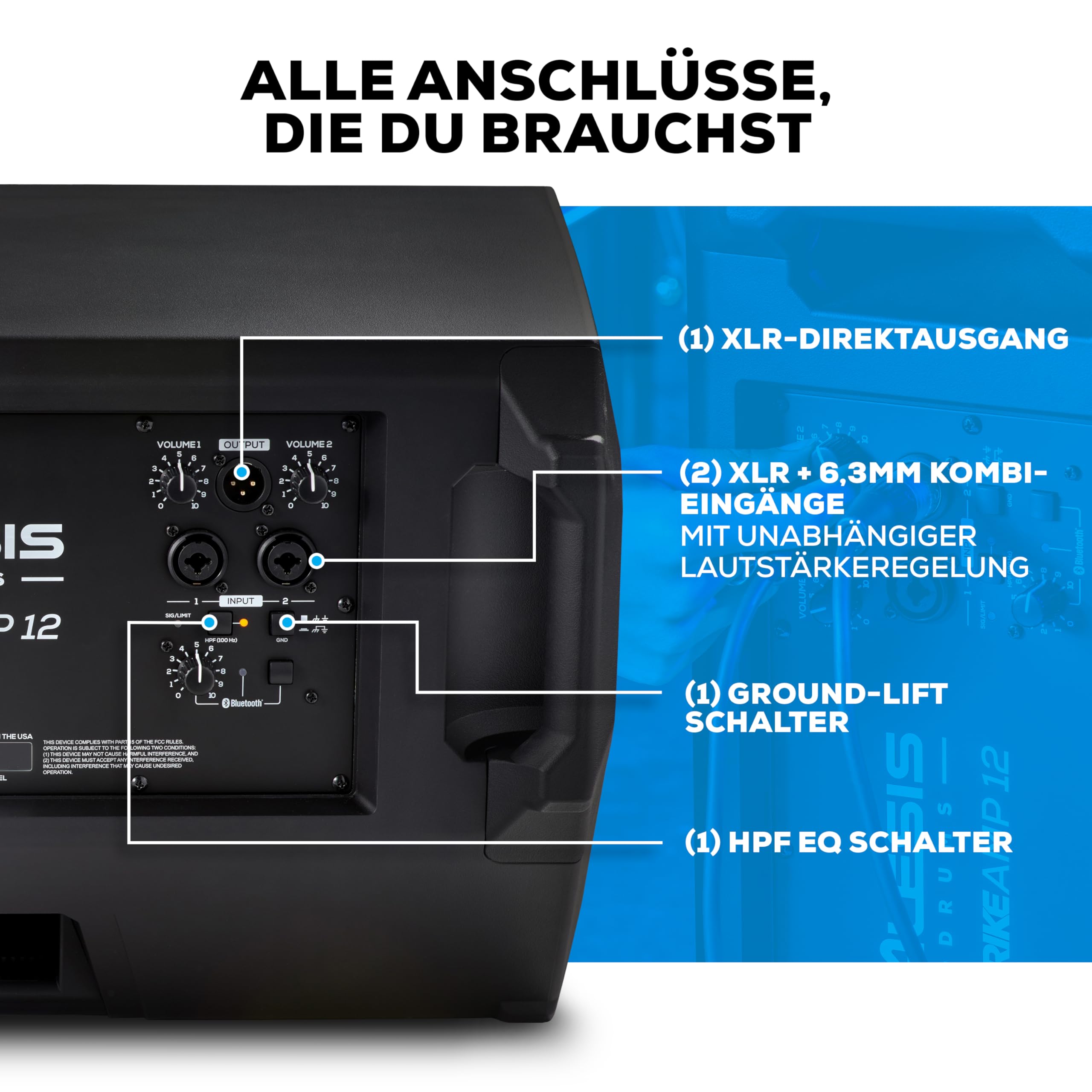 Alesis Strike Amp 12 MK2-2500W Drum Amp Lautsprecher für Elektronische Schlagzeug, mit Bluetooth, 12" Woofer, HPF EQ und Ground-Lift Schalter