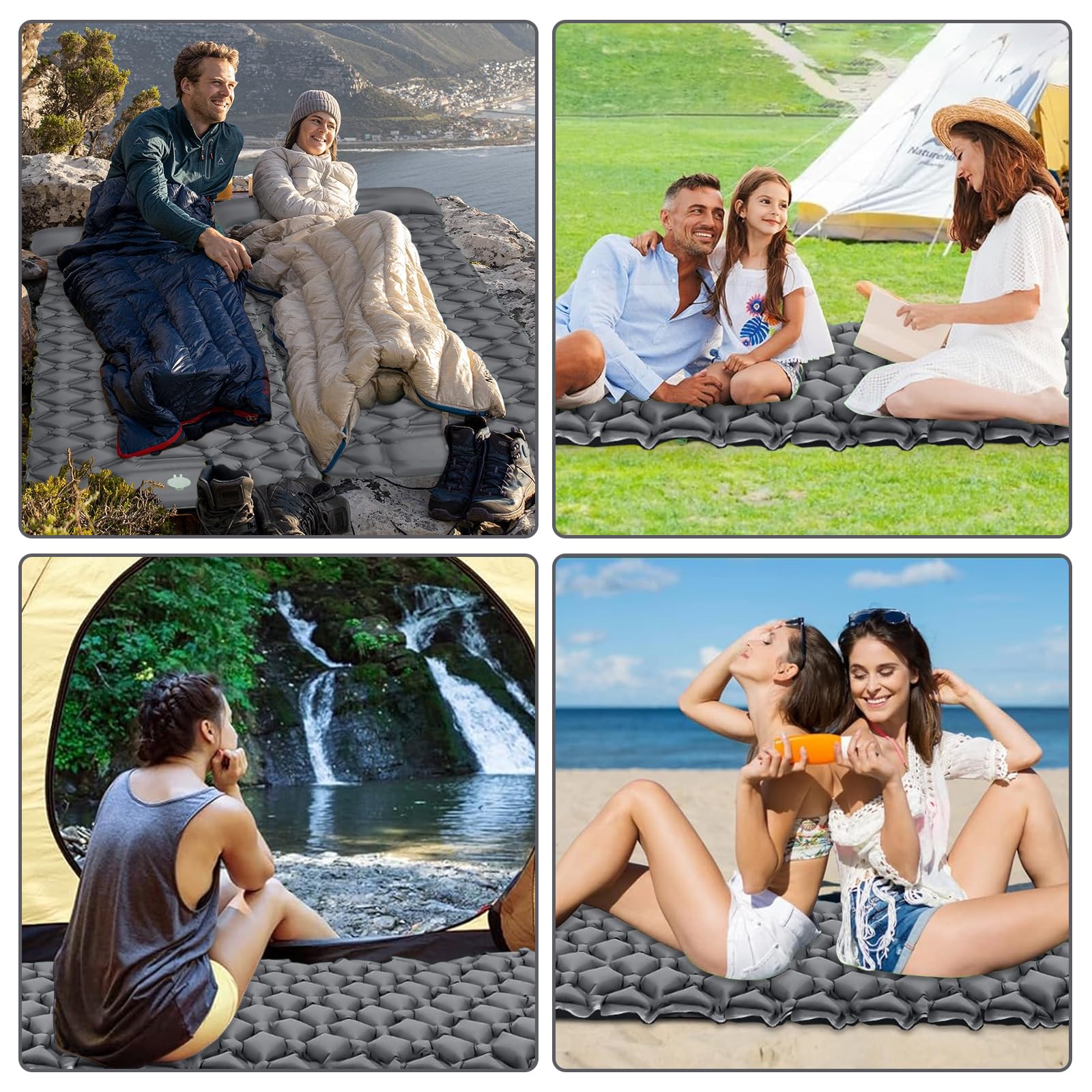 Isomatte Selbstaufblasend, wasserdichte Aufblasbare Schlafmatte mit Fußpumpe und Kissen, Ultraleicht und Tragbar, Geeignet für Camping, Wandern, Angeln, Reisen und Outdoor - Grau