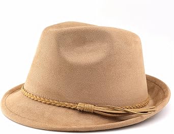 Short Brim Fedora for Women Men Panama Suede Hat Trilby Hats Western Fedoras with Braided Buckle
