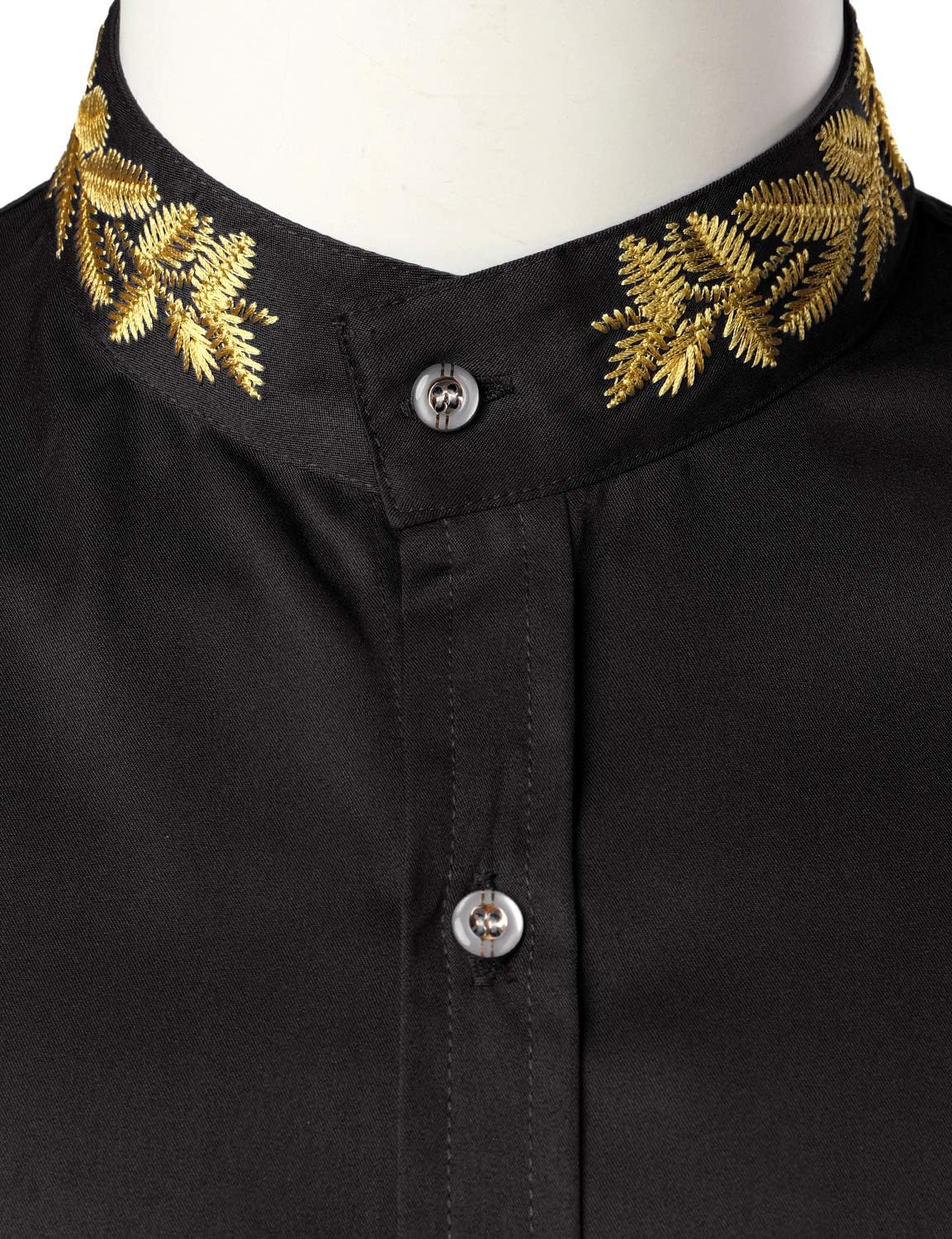 ZEROYAA Mens Hipster Gold Embroidery Mandarin Collar Slim Fit Short Sleeve Casual Dress Shirts - Image 4