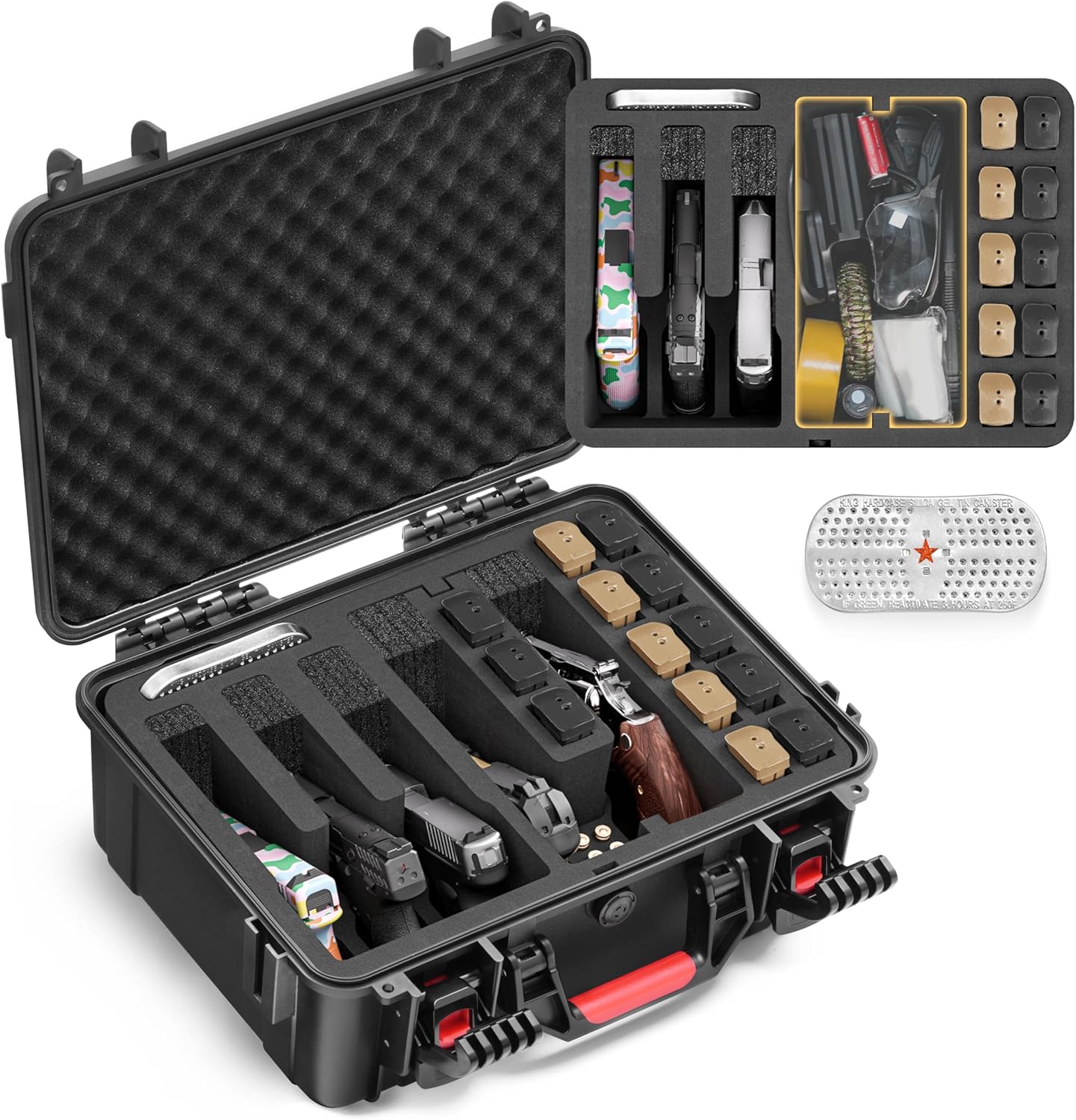 Kinghardcase Small Gun Case for Handguns & Revolvers up to 6.6", Hard Shell, TSA-Approved Lockable, Pre-Cut Foam Multi-Pistol Storage for Home, Travel & Range