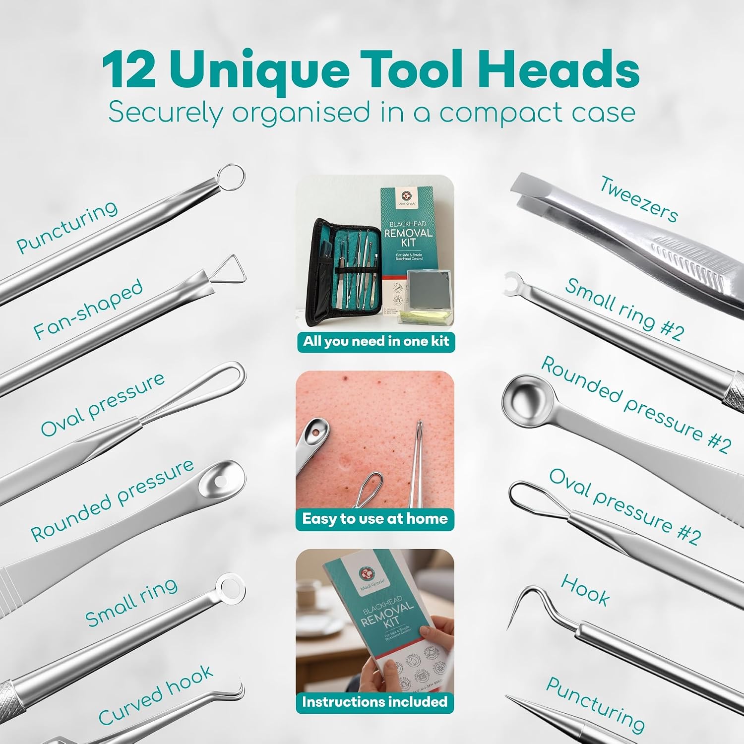 Medi Grade Blackhead Remover Tool Kit with 50 Oil Control Blotting Papers