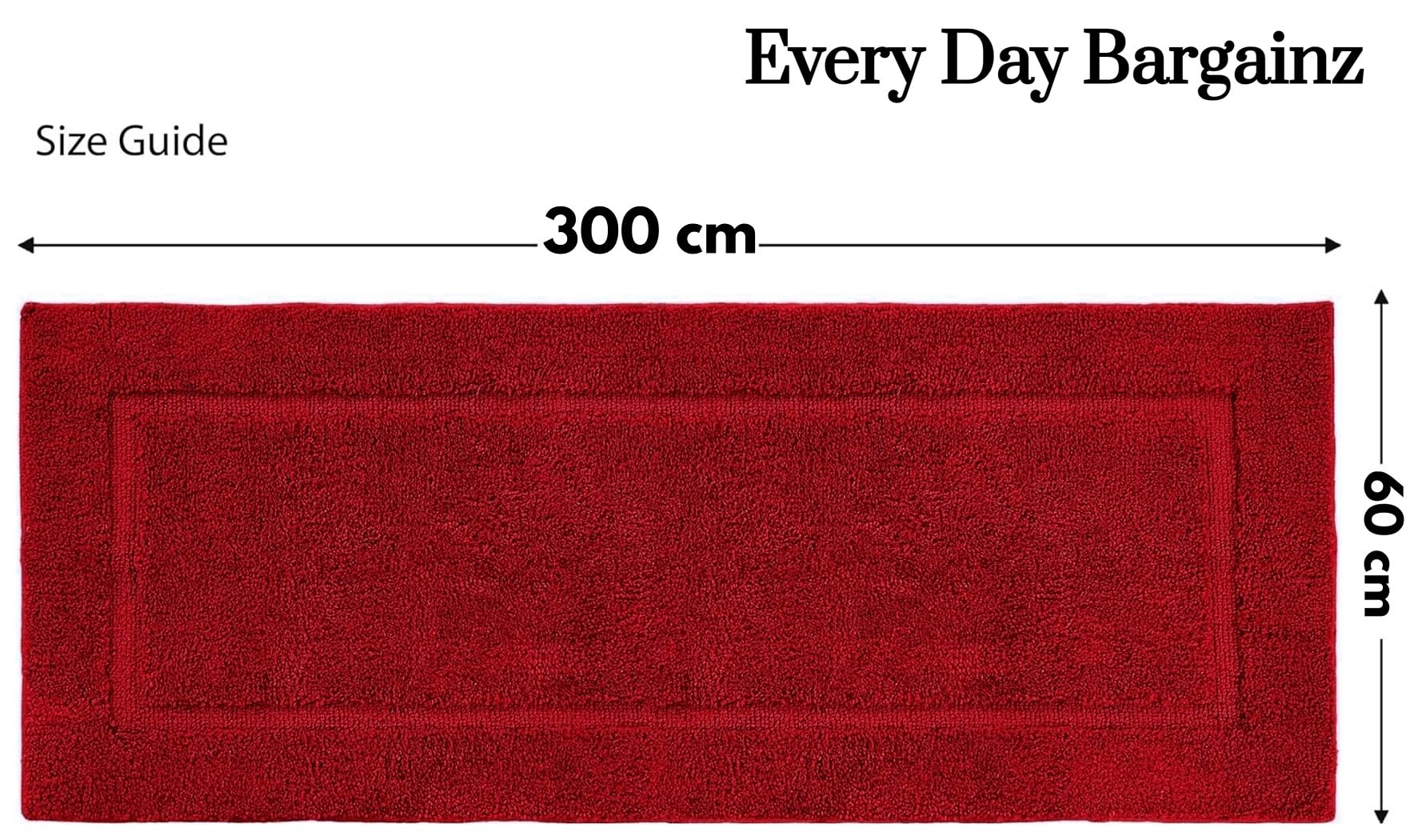 Extra Large Bath Mat 60x300cm Non Slip Soft 100% Cotton 1000-GSM Quick Dry Washable Reusable Bathroom Floor Rug (Red, 60 x 300 cm) - Image 2