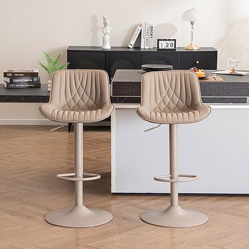 Miniatura 67 de YOUTASTE Bar Stools Set of 2, Adjustable Swivel Counter Height Barstools with Back, All Grey Faux Leather Upholstered Bar Chairs with Metal Base,