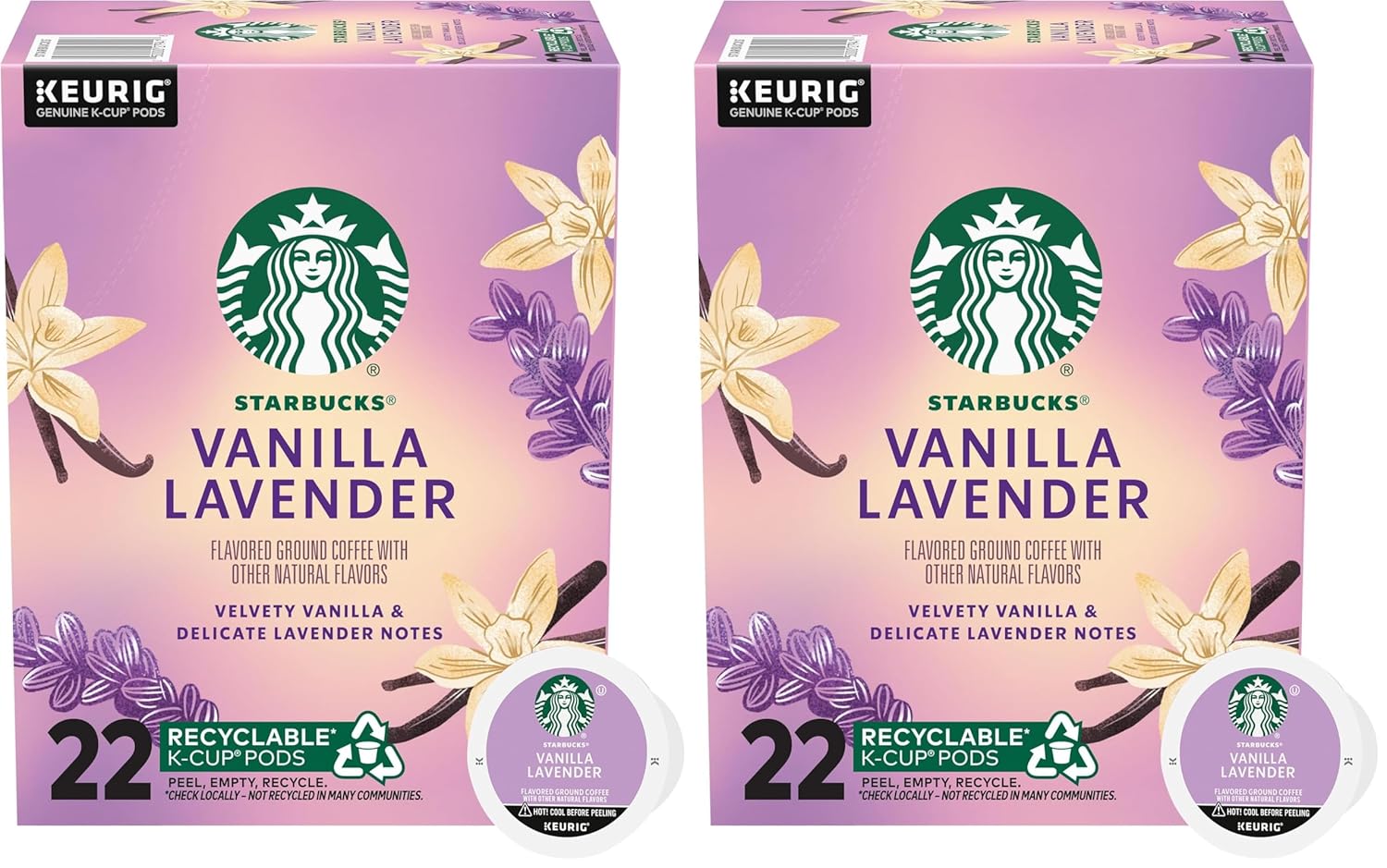 Starbucks K-Cup Coffee Pods, Vanilla Lavender Flavored Coffee for Keurig Coffee Makers, 100% Arabica, Limited Edition, 1 Box (22 Pods) (Pack of 2)