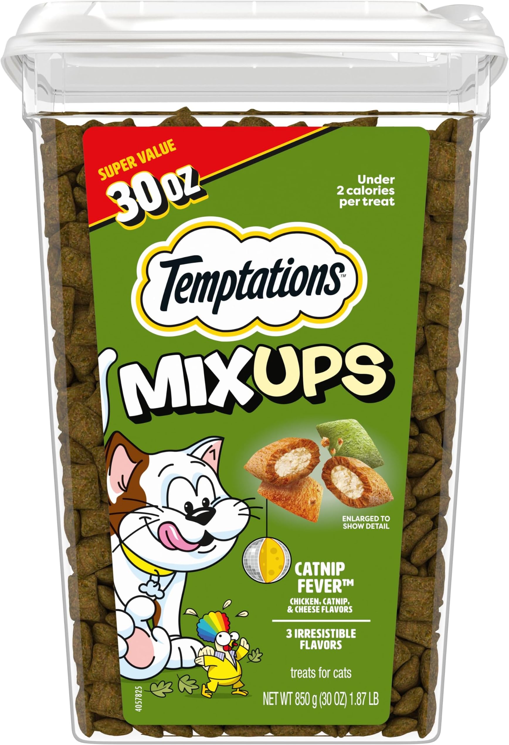 MixUps Crunchy and Soft Cat Treats, Catnip Fever, 30 oz | Under 2 calories per treat, no artificial flavors, 100% complete & balanced for adult cats, resealable stay-fresh tub