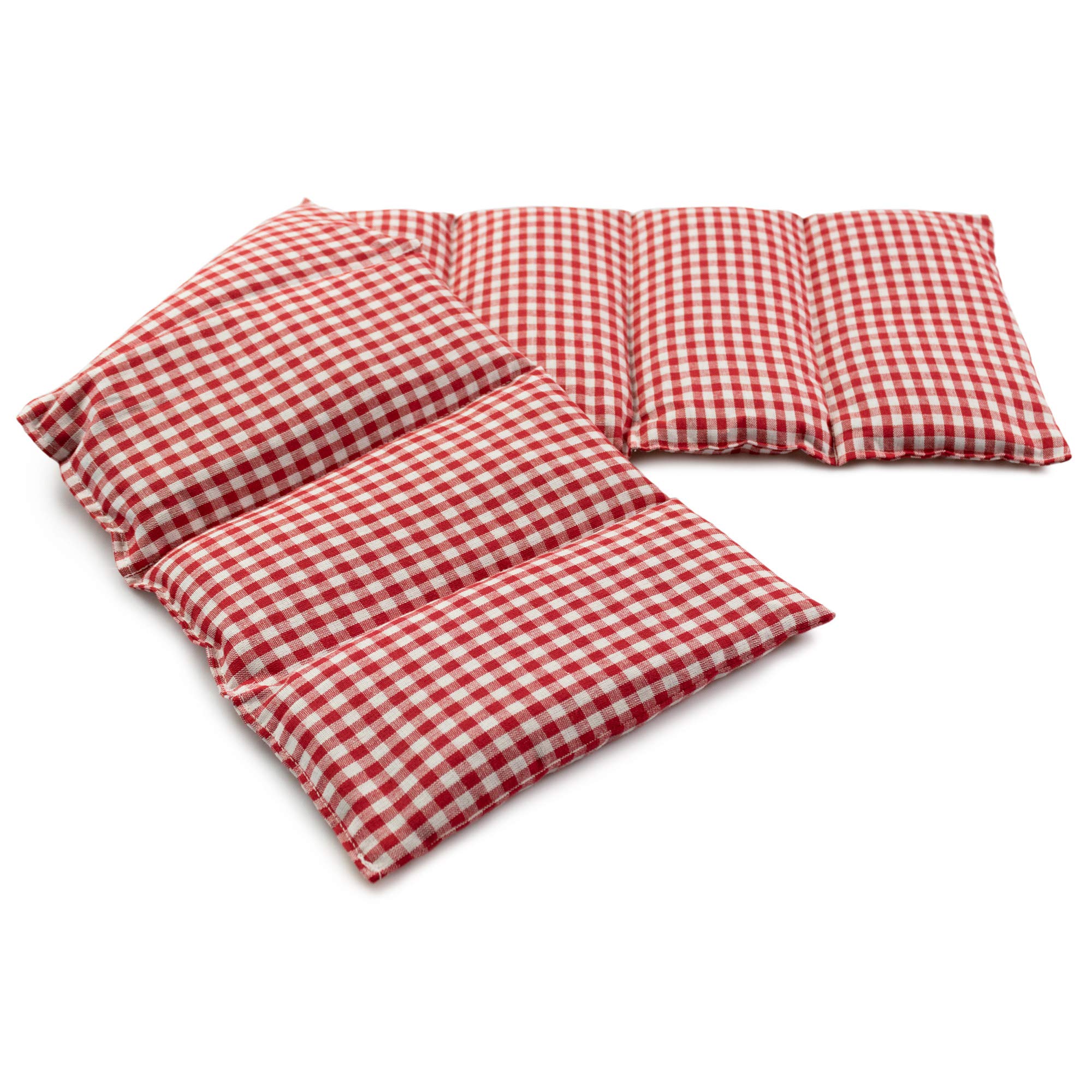 Saco térmico compartimentado en 8 con pepitas de uva 75x20cm | rojo y blanco | Almohada térmica para microondas | Calor y frío | Cojín térmico con semillas