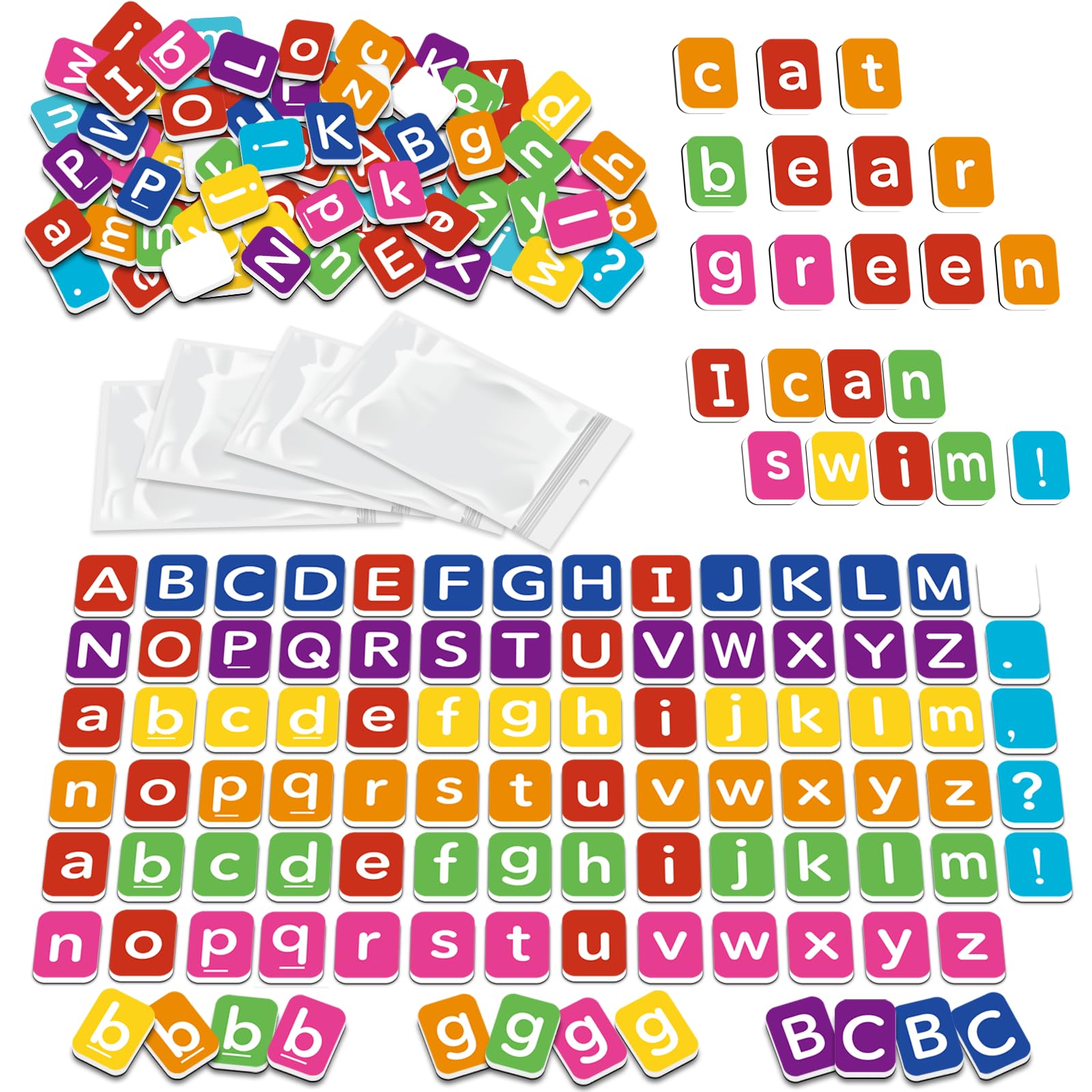 Carreaux de lettres magnétiques pour tout-petits - Aimants de réfrigérateur - Jouets d'apprentissage phonétique - Manipulatives d'orthographe - Jeux de sensibilisation phonémique