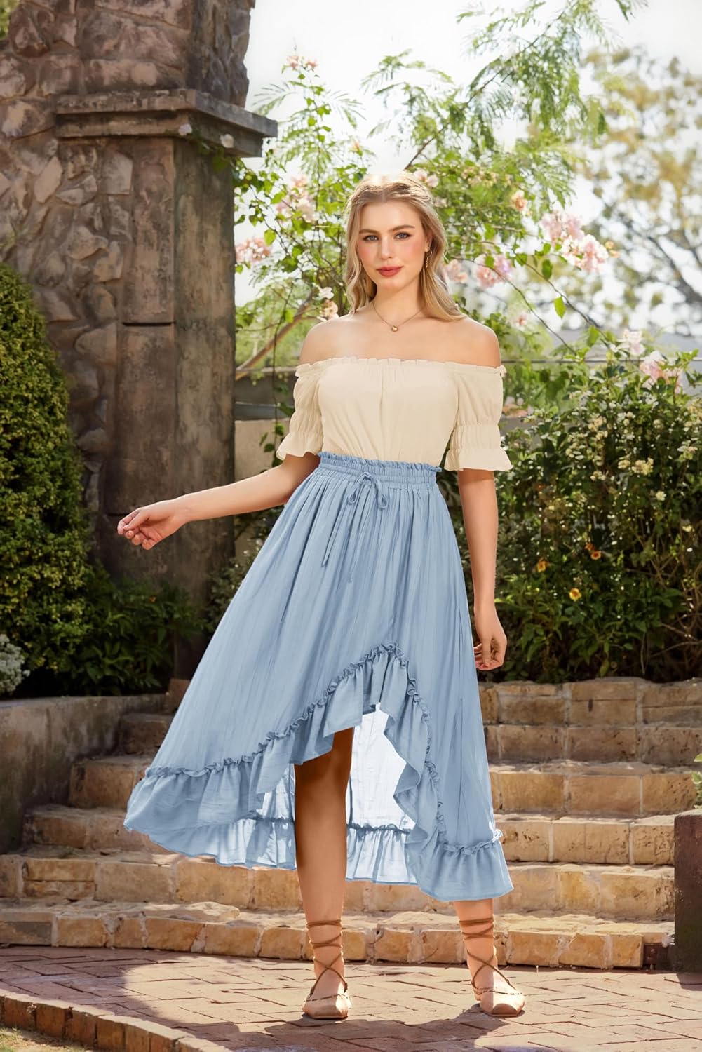 Scarlet Darkness Renaissance Midi Skirt Asymmetrical Ruffle Summer Flowy Skirts