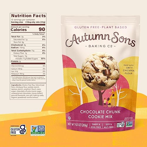 Miniatura 9 de Autumn Sons Baking Co. Mezcla de galletas de doble trozo de chocolate sin gluten. Mezcla vegana para hornear a base de plantas. Libre de 11