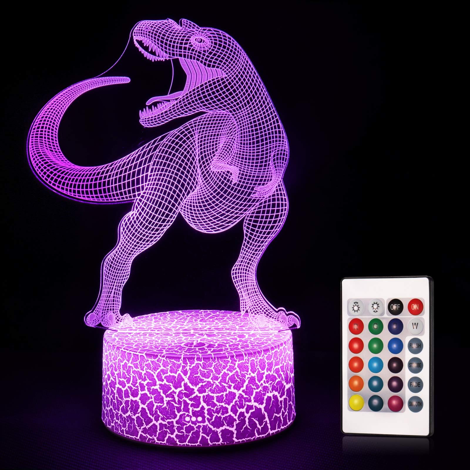 Dinosaur 3D Night Light 16-Colors Changing & 3-Lighting Moods with Remote Control & Smart Touch 3D LED Night Lamp for Bedroom Decorations for Kids