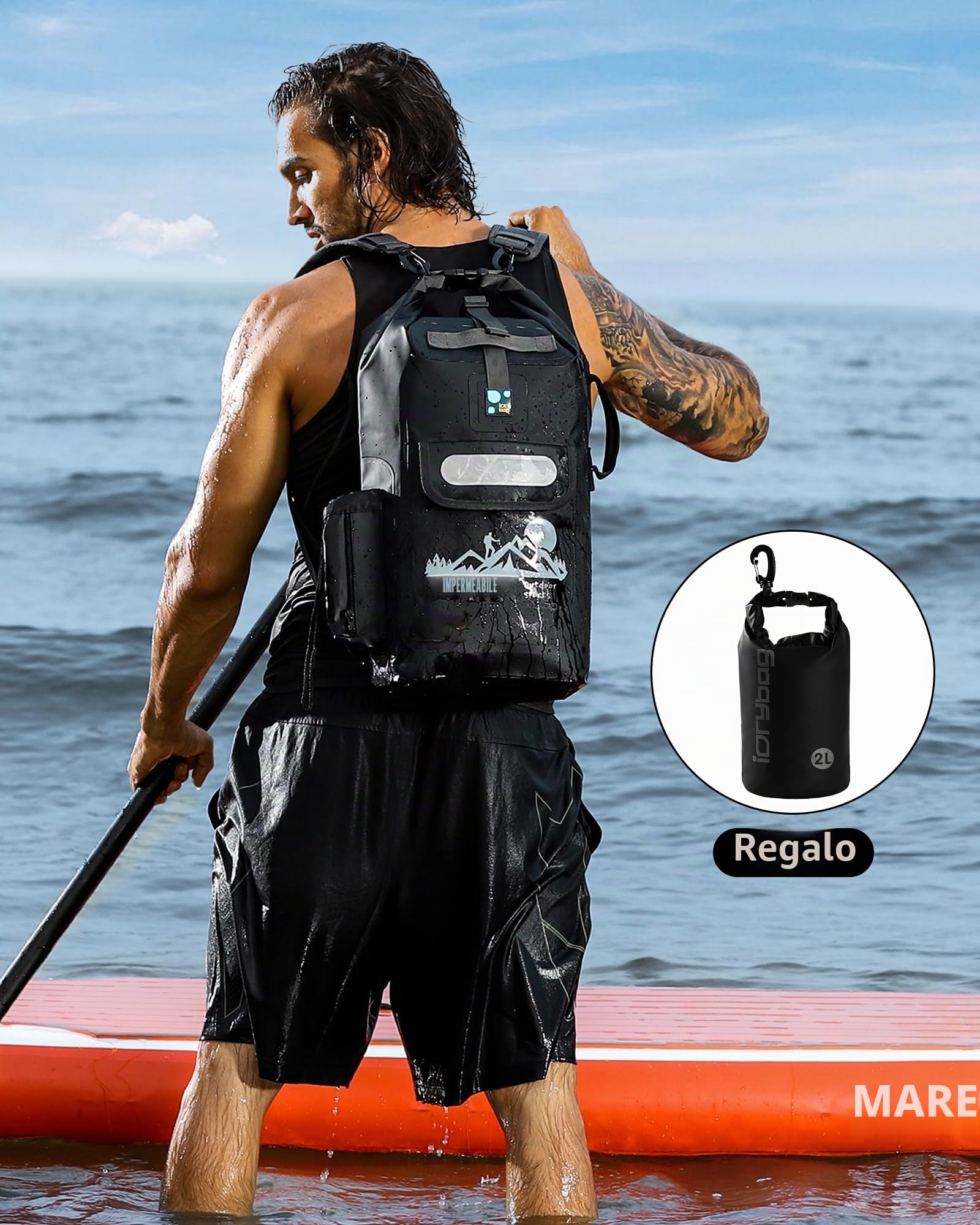 IDRYBAG Zaino Impermeabile Sacco Secco Galleggiante 20L/30L/40L, Sacchi Impermeabili per Zaino per Uomini, Sacco Secco Impermeabile per Kayak
