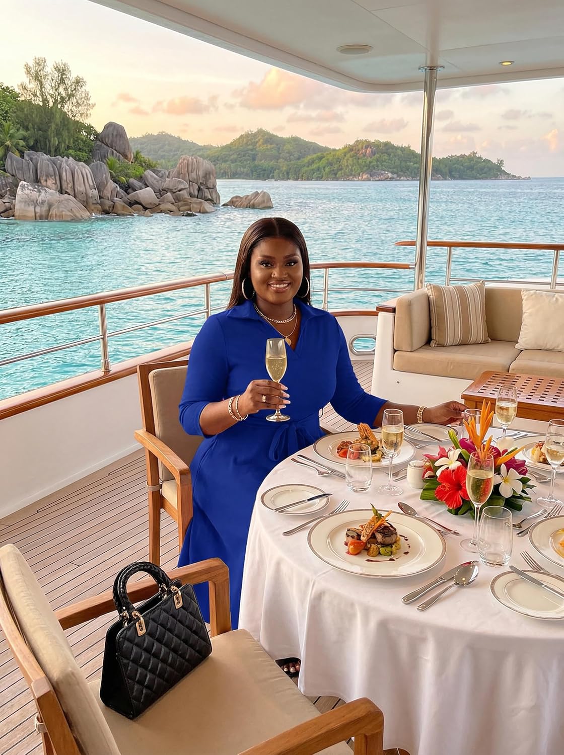 FANDEE Plus Size Midi Dress for Women - Printing Summer Dresses for Wedding Guest Cocktail Party 3/4 Sleeve V Neck(L-5XL) - Image 10