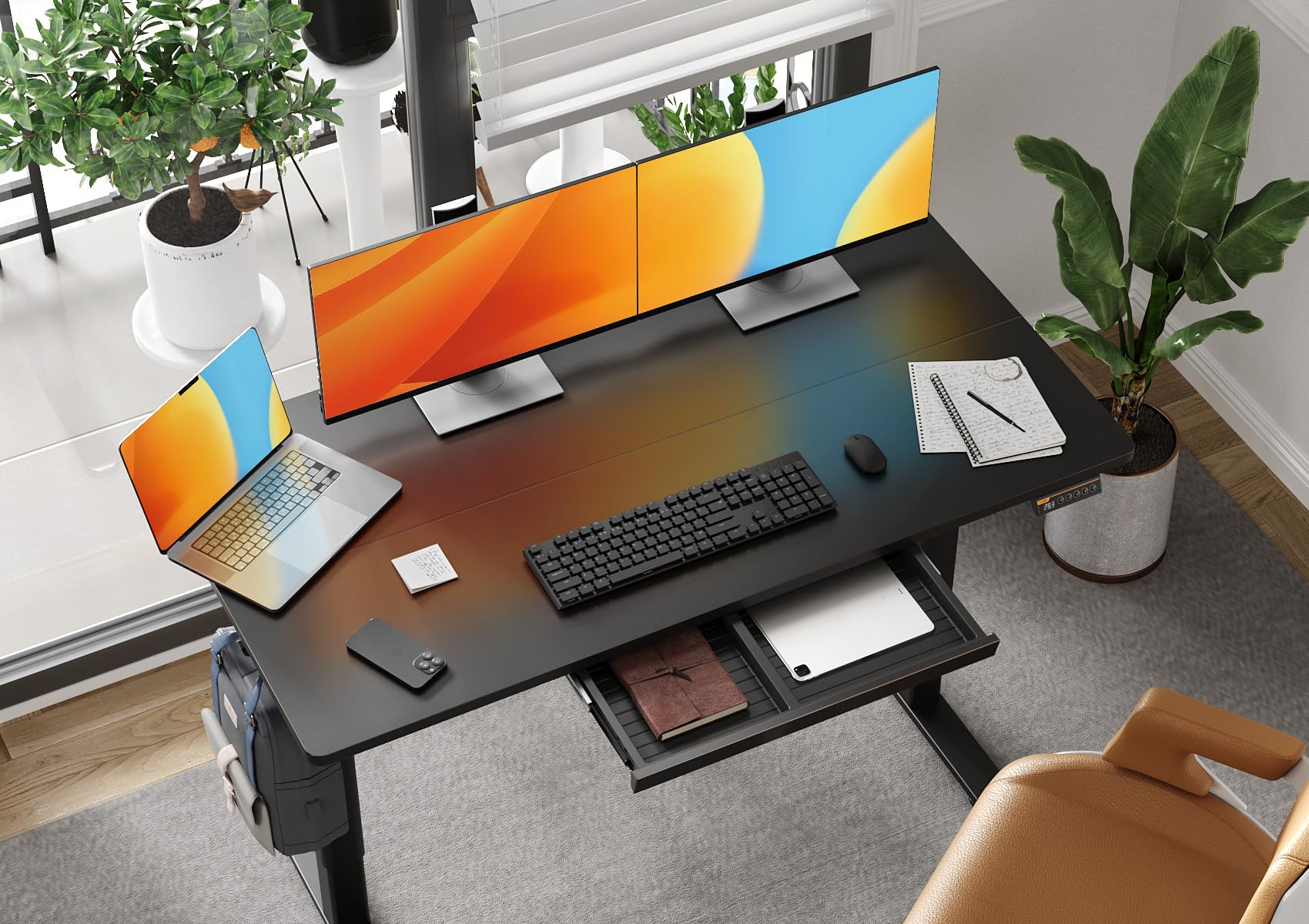 Amazon | Claiks 昇降デスク 幅140cm 引き出し付き デスク 高さ