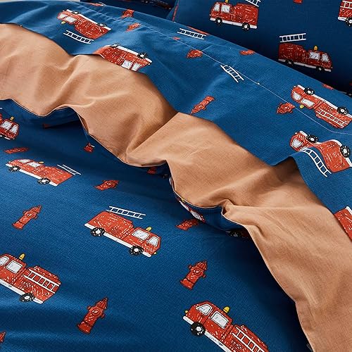 Miniatura 9 de Brandream Juego de ropa de cama para niños, tamaño Queen, juego de sábanas para niños y adolescentes, estampado de camiones de bomberos, 100%
