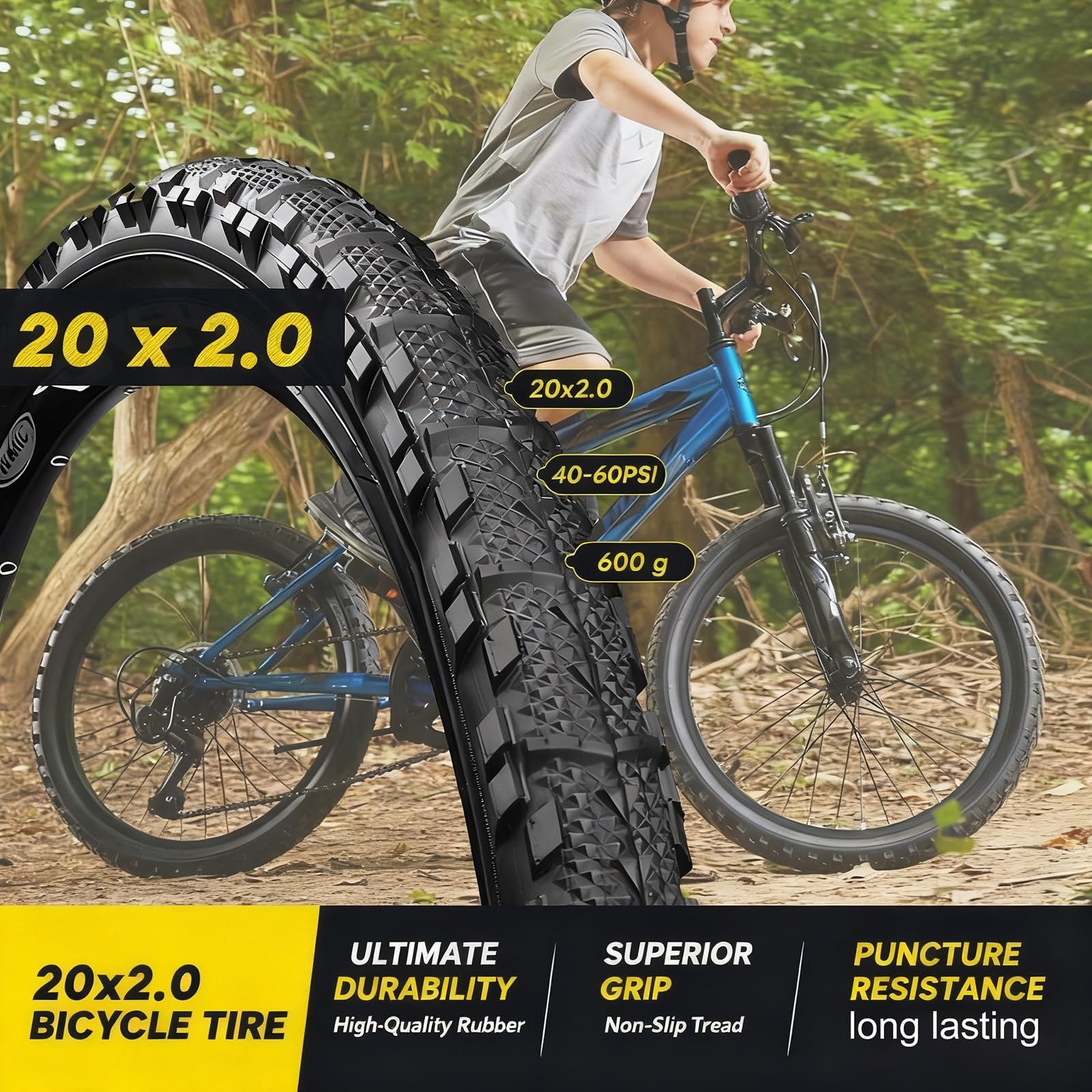 20x2.0 Opona z Dętką Odporna na Przebicia, Składana, Zawór Schrader 32mm/48mm, Dopasowana do Rowerów Miejskich, Elektrycznych i Dziecięcych(48mm tube)