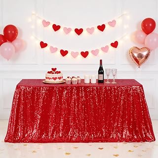 Eternal Beauty Red Sequin Tablecloth 60 x 102-Inch Sparkly Overlay Rectangle Glitter Table Cover for Wedding Party Birthday Decoration