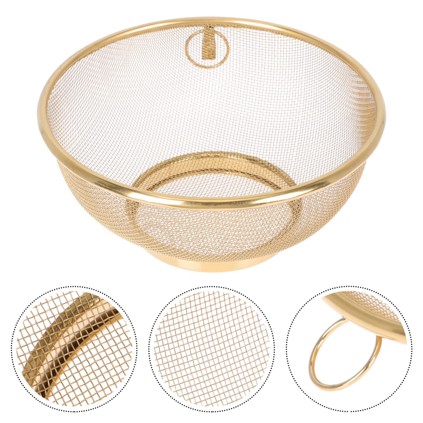 Colino a Rete in Acciaio Inossidabile Color Oro da 20 cm con Ganci per Appendere Riso, Pasta, Verdure e Frutta