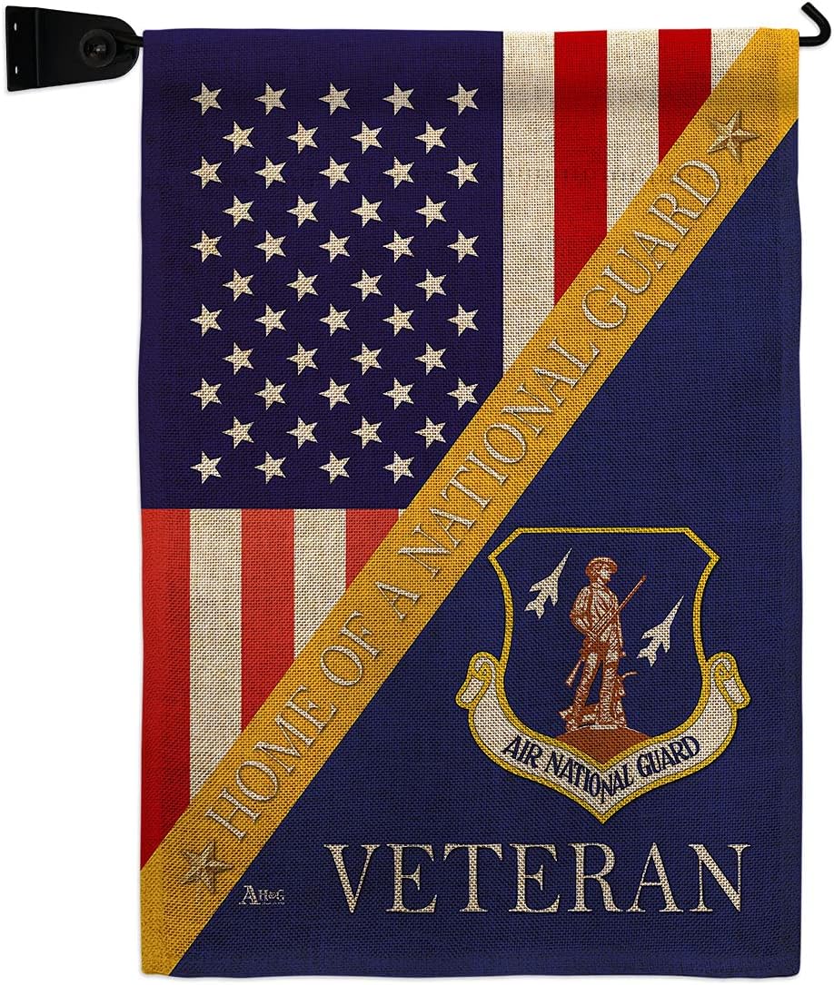 Home of Air National Guard Garden Flag Set Wall Holder Armed Forces ANG United State American Military Veteran Retire Official Small Gift Yard House Banner Double-Sided Made In USA 13 X 18.5