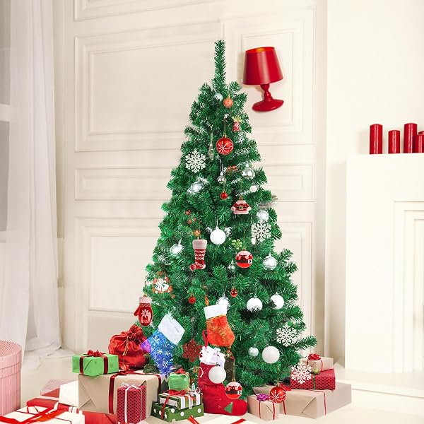 CINECE クリスマスツリー ニードツリー 高濃密度 組立簡単 説明書と保護用手袋付き (緑色 半分, 150cm) - 4