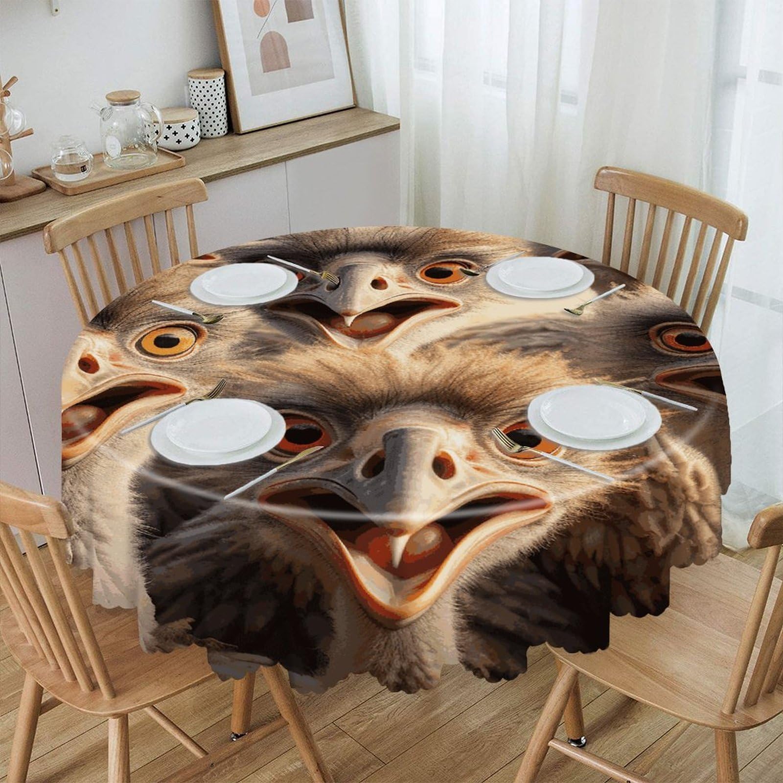 Btcowzrv Style A Flock Of Ostriches Polyester Round Tablecloth 59.84 Inch, Decorative Washable Table Cover, Table Cloth For Restaurant Picnic Indoor And Outdoor Dining