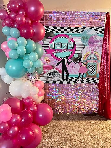 Miniatura 8 de Mocsicka Pancarta de fiesta de los años 50, fondo retro de cabina de fotos con temática de rock and roll, para decoraciones de cumpleaños de los