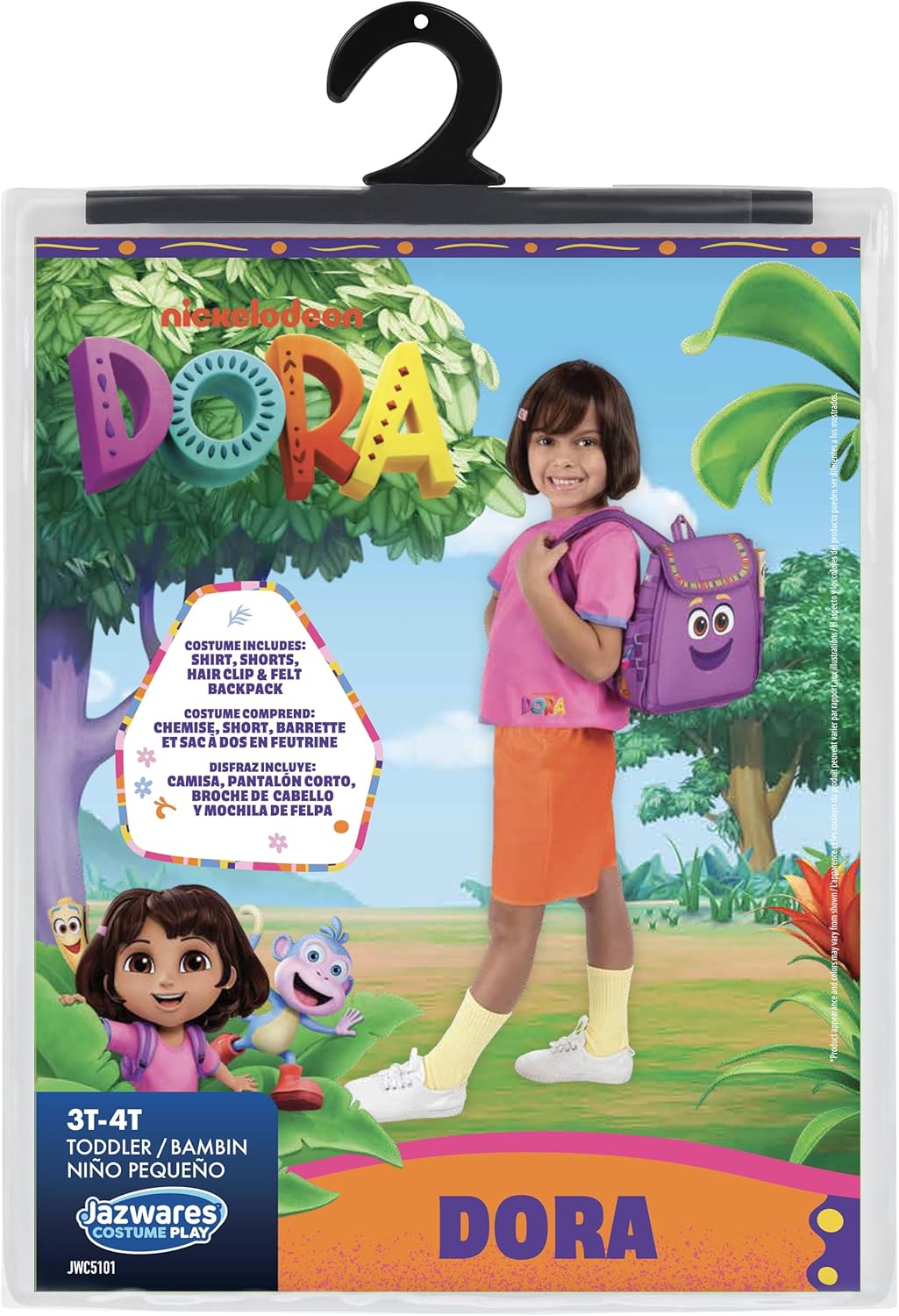 Dora the Explorer Official Toddler Halloween Costume - Foam Backed Backpack with Printed Design plus Hairclip, Shirt, and Shorts (3T-4T)