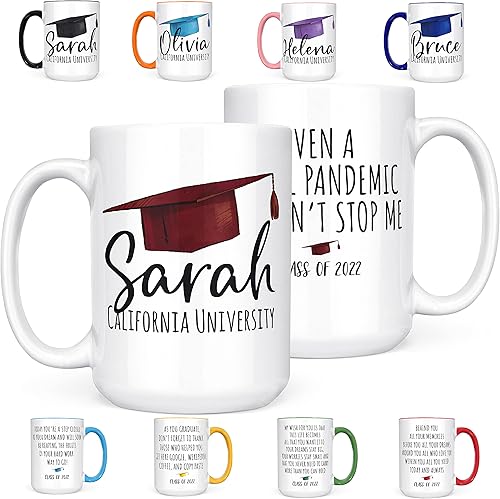 Regalos de graduación 2022, taza de graduación personalizada con nombre, 9 colores, 2 tamaños, 9 citas, regalos de graduación universitaria para él,