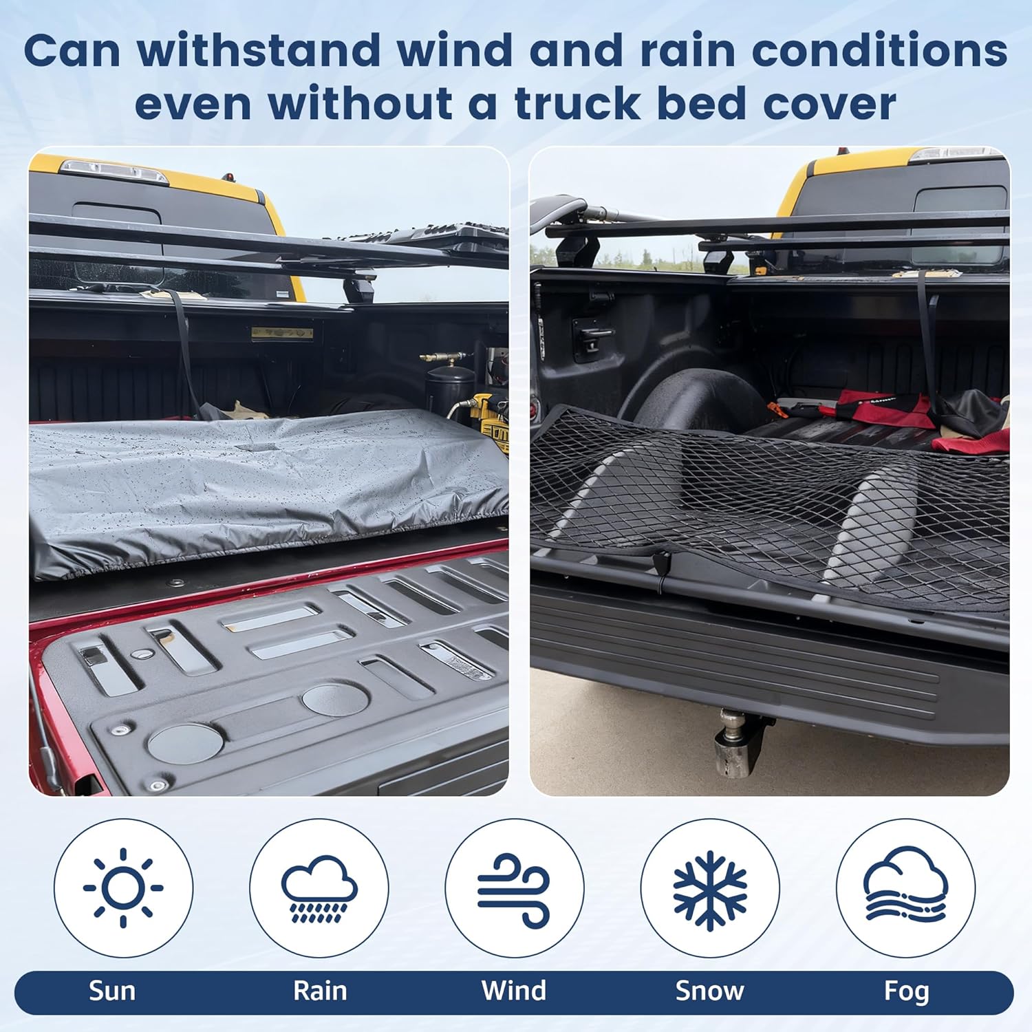 Full-Size Pickup Truck Cargo Box Organizer, Tail Box Storage Box Compatible with Truck Bed, Divider Truck Organizer with Net and Rain Cover, Black (52 inch)