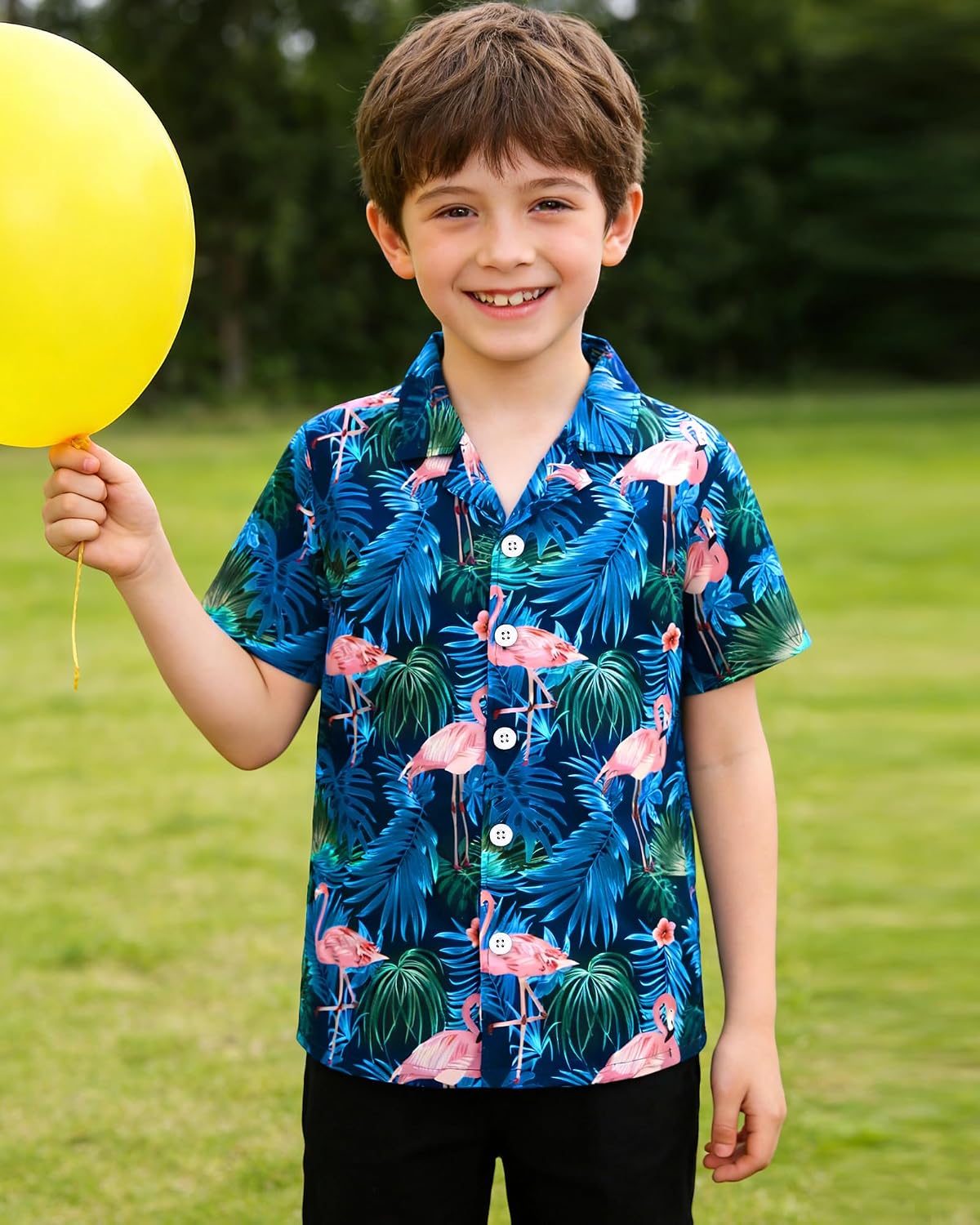 YALLET Boys Hawaiian Shirt Short Sleeve Floral Button Down Shirts Tropical Holiday Beach Top Vacation Clothes 6-14 Years