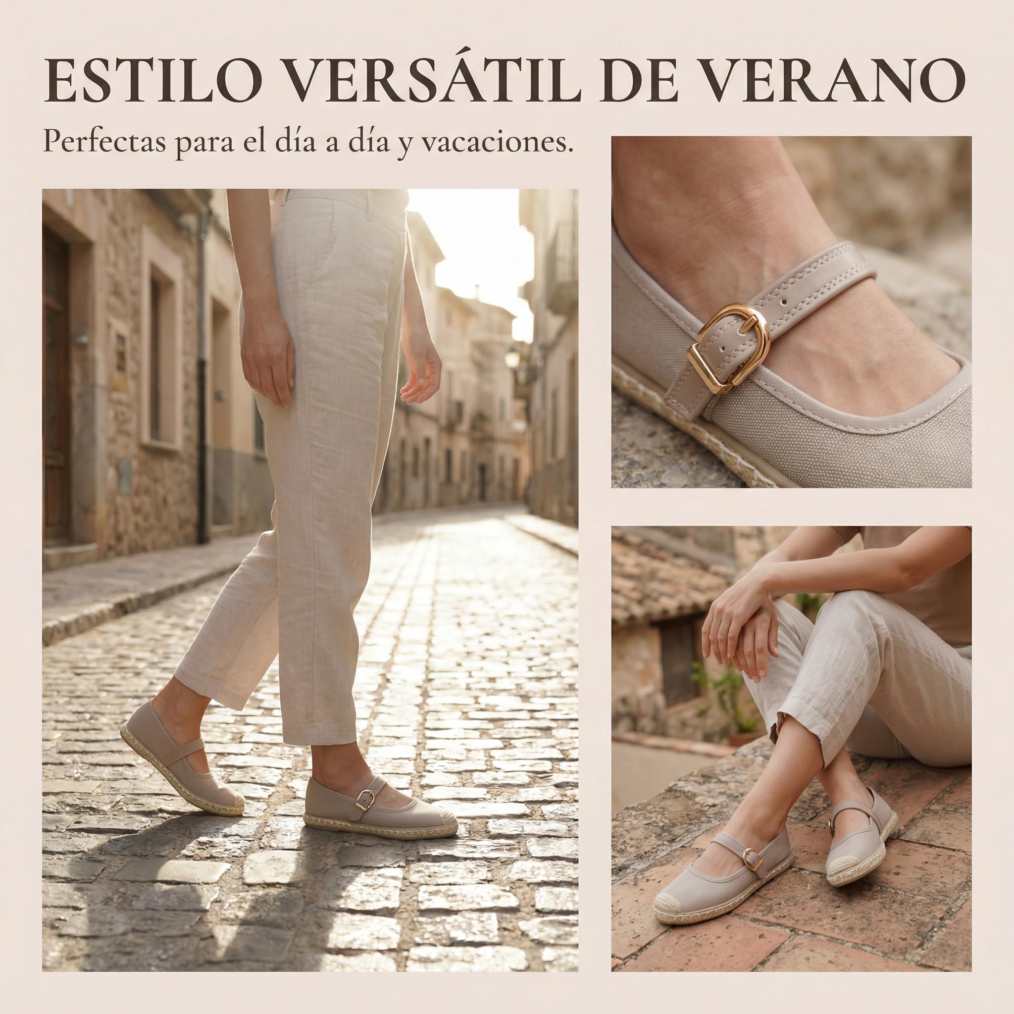 GLAMORA Merceditas Mujer con Hebilla Bailarinas Esparto Manoletinas de Punto Transpirable Zapatos Planos Mujer Suela de Goma Antideslizante Estilo Alpargata Calzado Verano Cómodos Ligeros