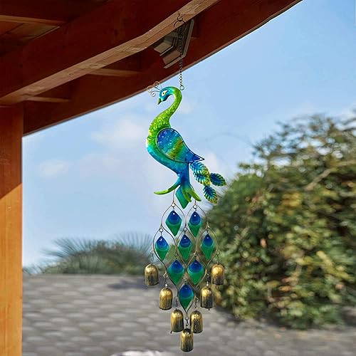 Miniatura 2 de Campanillas de aire libre regalos para mujeres, coloridas campanillas de viento de pavo real, escultura colgante de metal y vidrio, regalos de