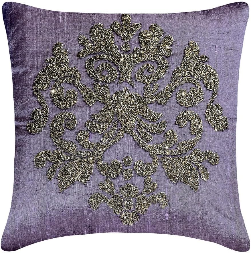 The HomeCentric Cushion Cover for Sofa, Blue 16"x16" (40x40 cm) Throw Pillow Covers, Silk Beaded Throw Pillows for Couch, Damask Pattern Modern Easter - Damask Silk Blue