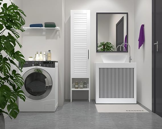 BNY130-Beyaz Panjur Kapaklı Metal Ayaklı Banyo Dolabı