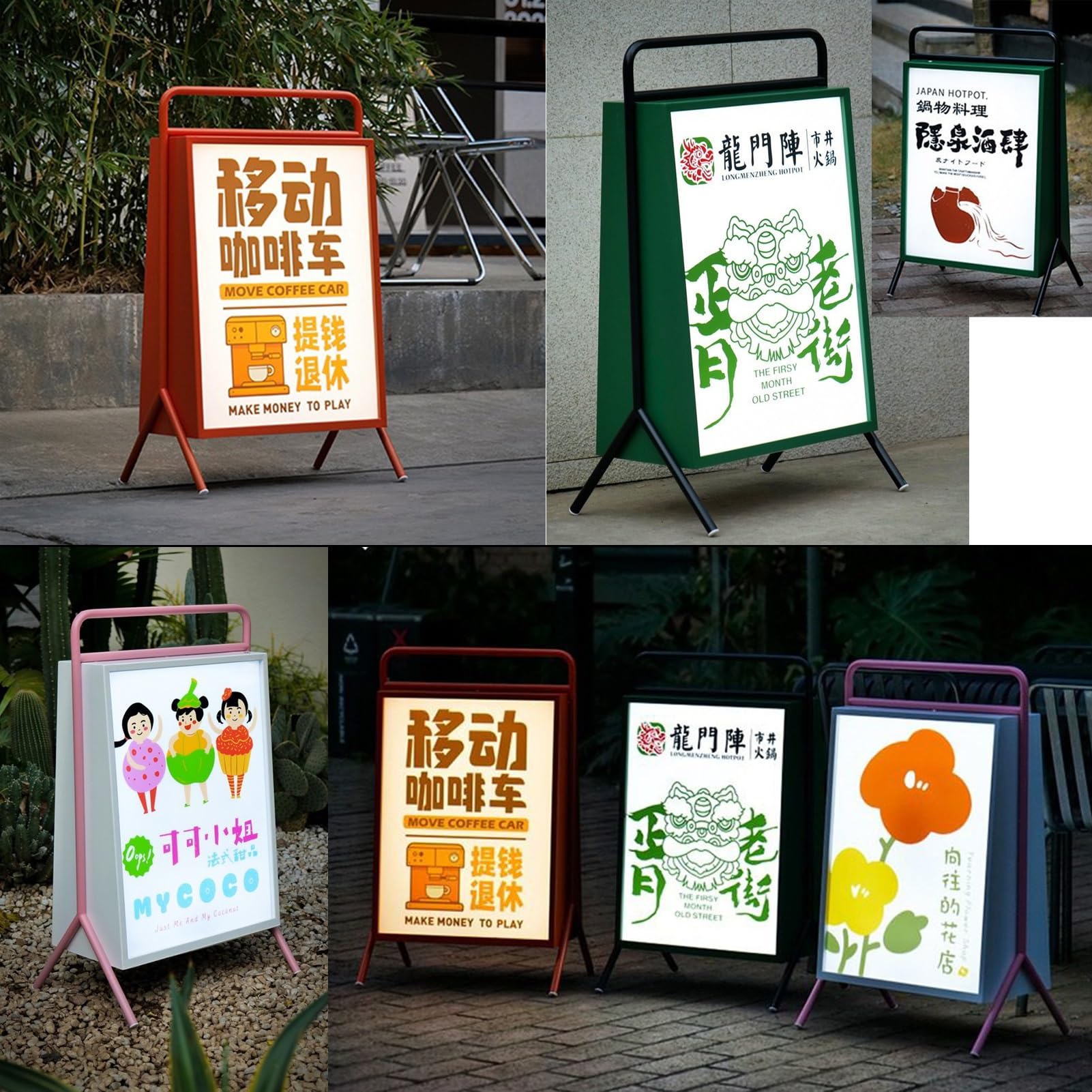 Soporte para carteles con luces LED, soporte de pie para póster de pie para interiores y exteriores, soporte de señalización duradero para promociones y anuncios