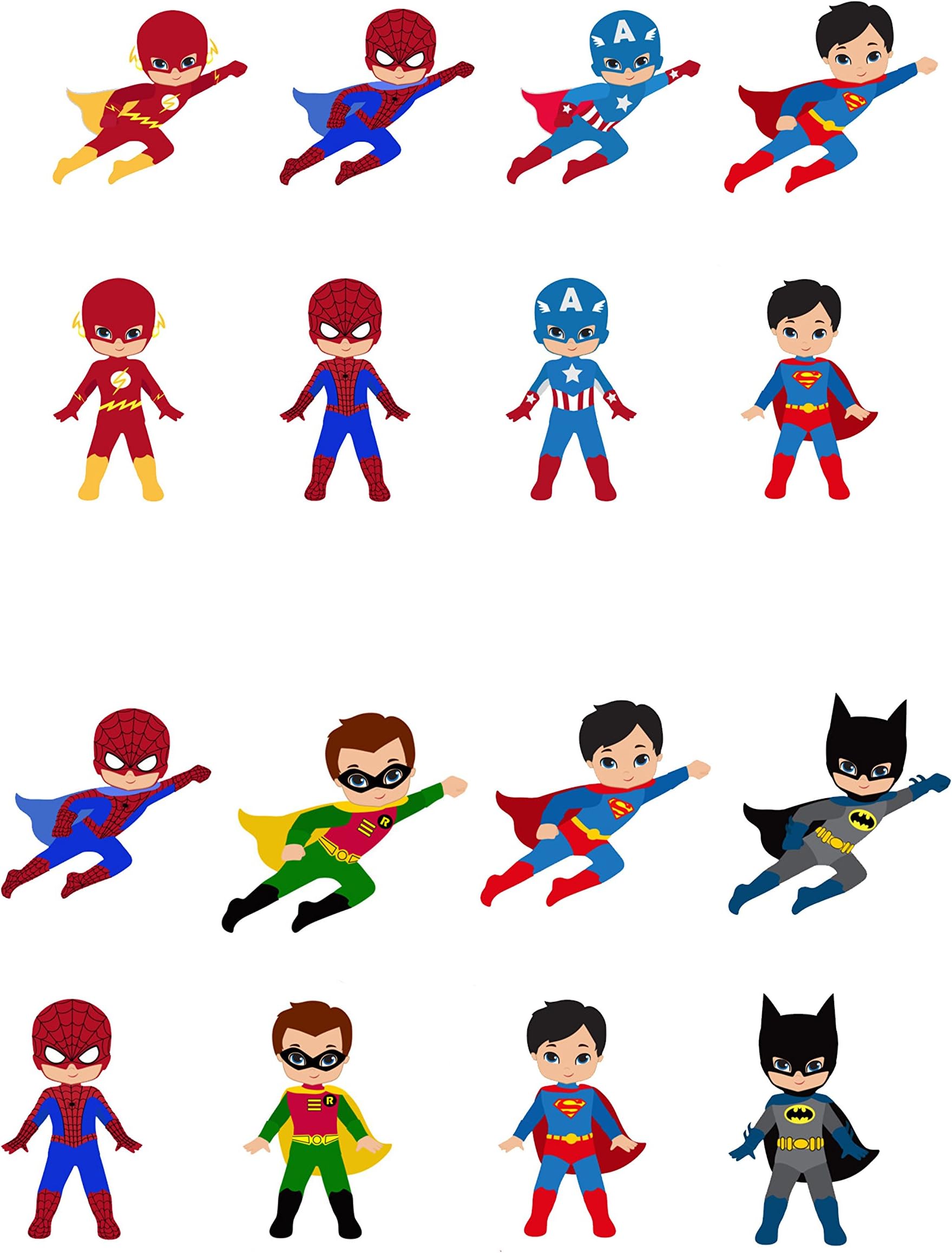 16 Stand Up Cute Superhero Cartoon Edible Wafer Paper Cake Toppers Decorations