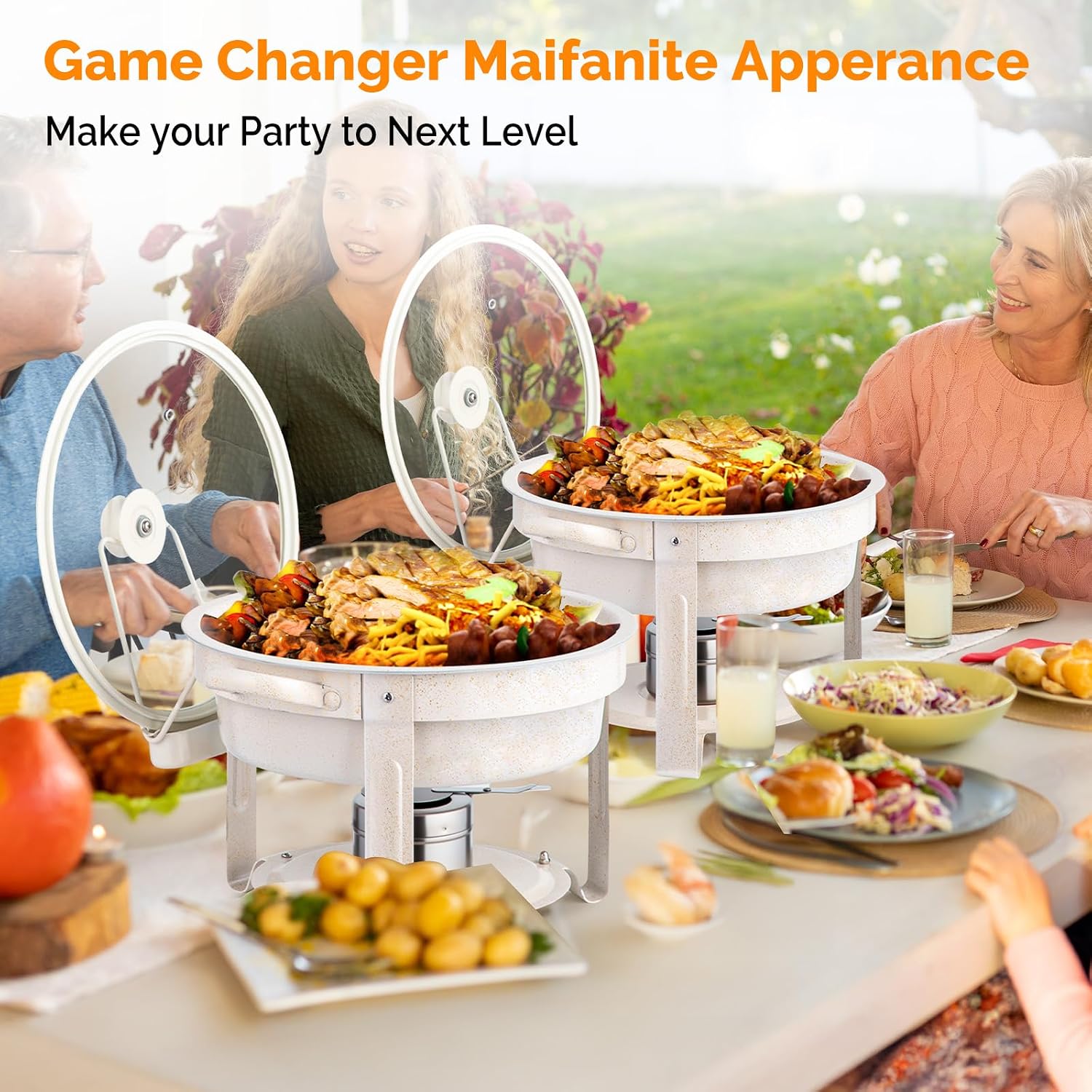 ROVSUN 6QT Chafing Dishes for Buffet 4 Pack,[Game Changer Maifanite-Coated] Chafing Dish Buffet Set,Chafers and Buffet Warmers Sets with Lid Holder,Naturally Elegant for Party Wedding Event