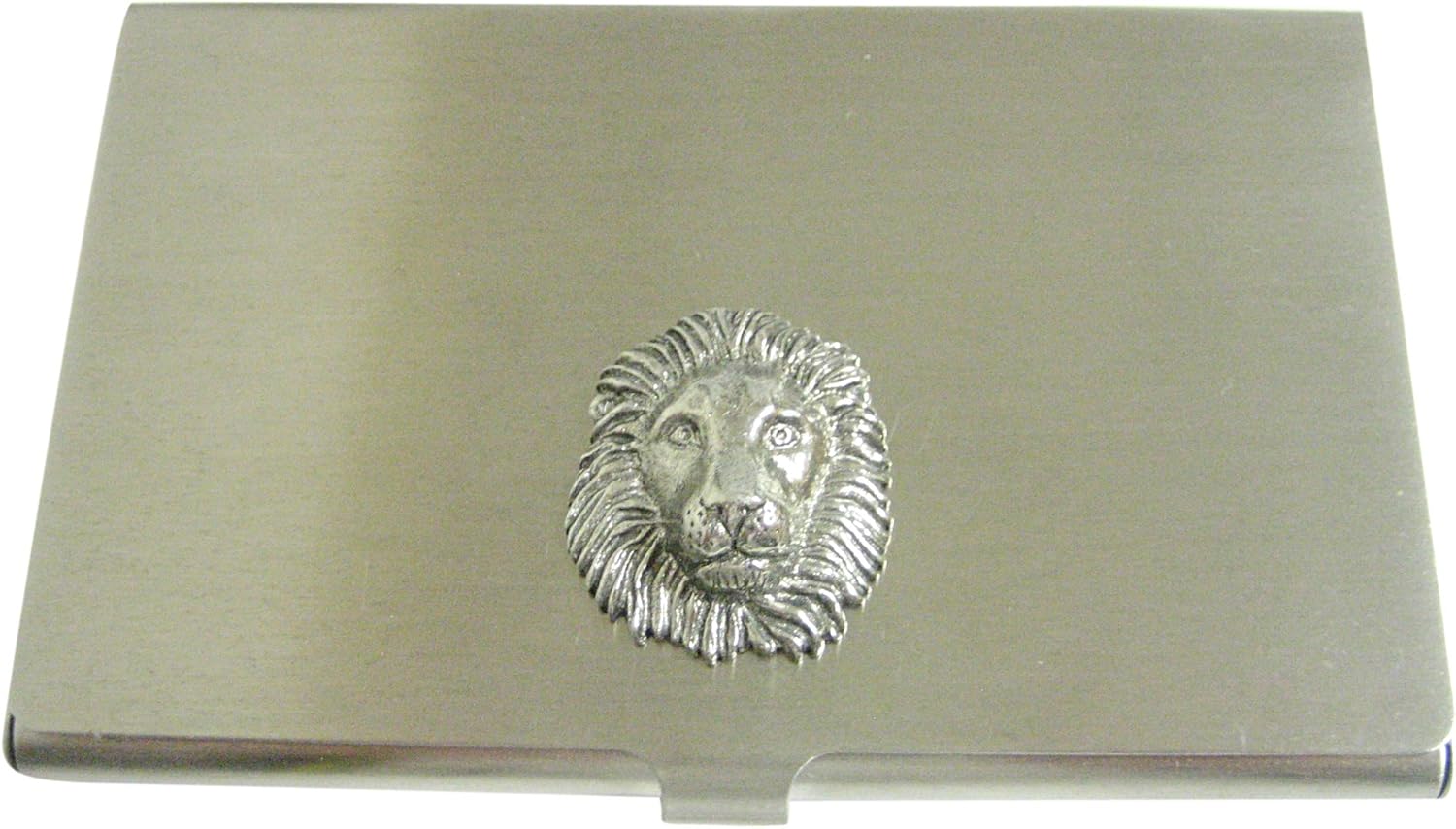 Silver Toned Textured Lion Head Business Card Holder